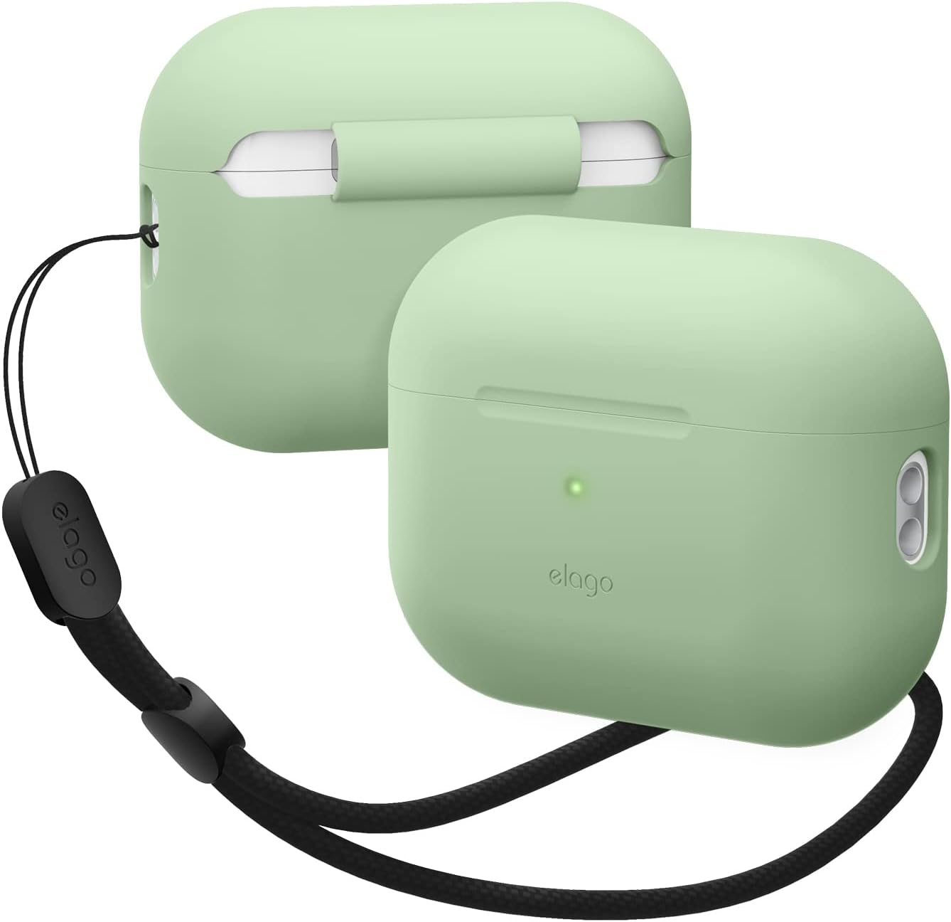 Detalle de elago Coque en silicone pour Apple AirPods Pro 2 (Dragonne ronde, LED visible, charge sans fil) – Vert pastel