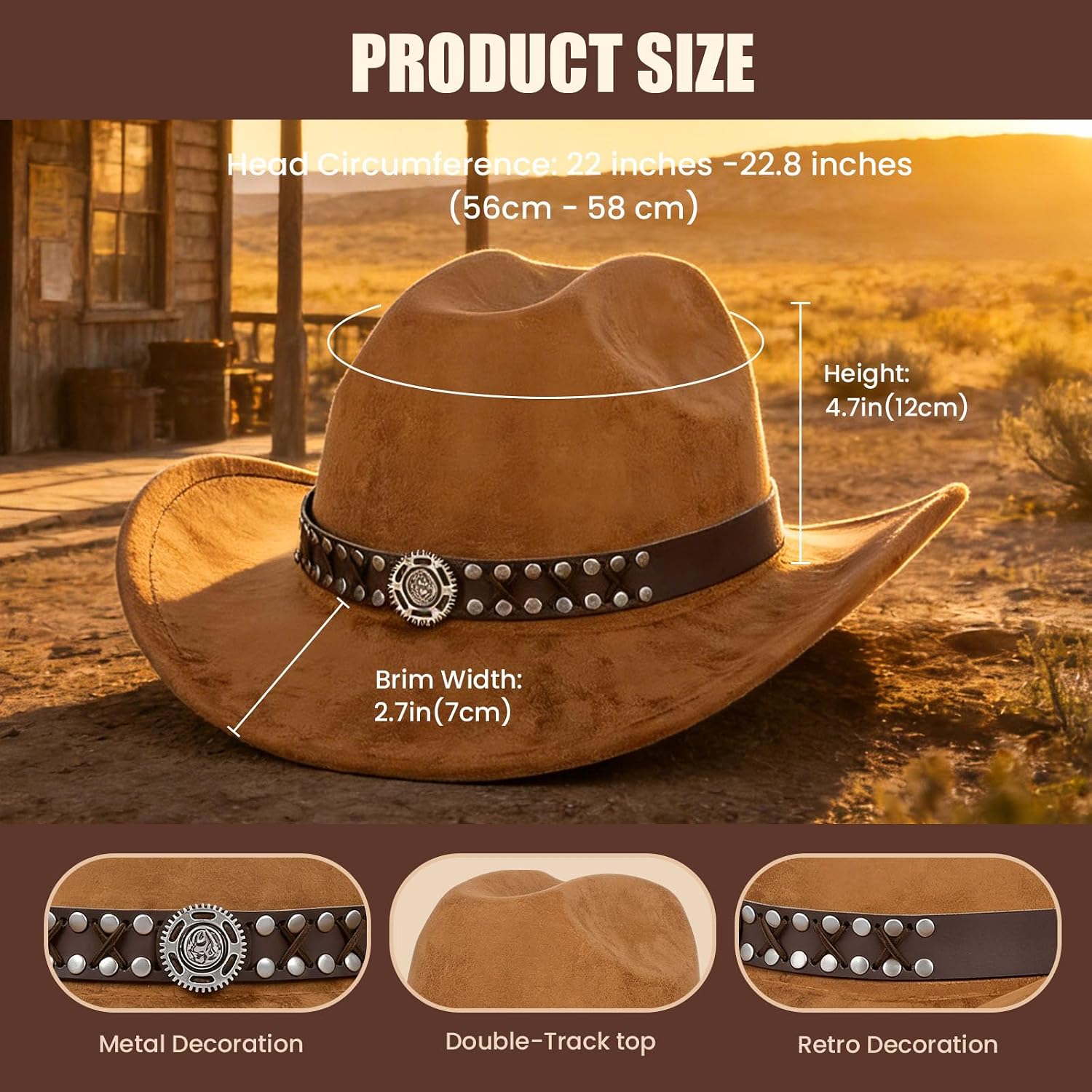 Detalle 2 de Wovella Cowboy Hat Wide Brim 3in