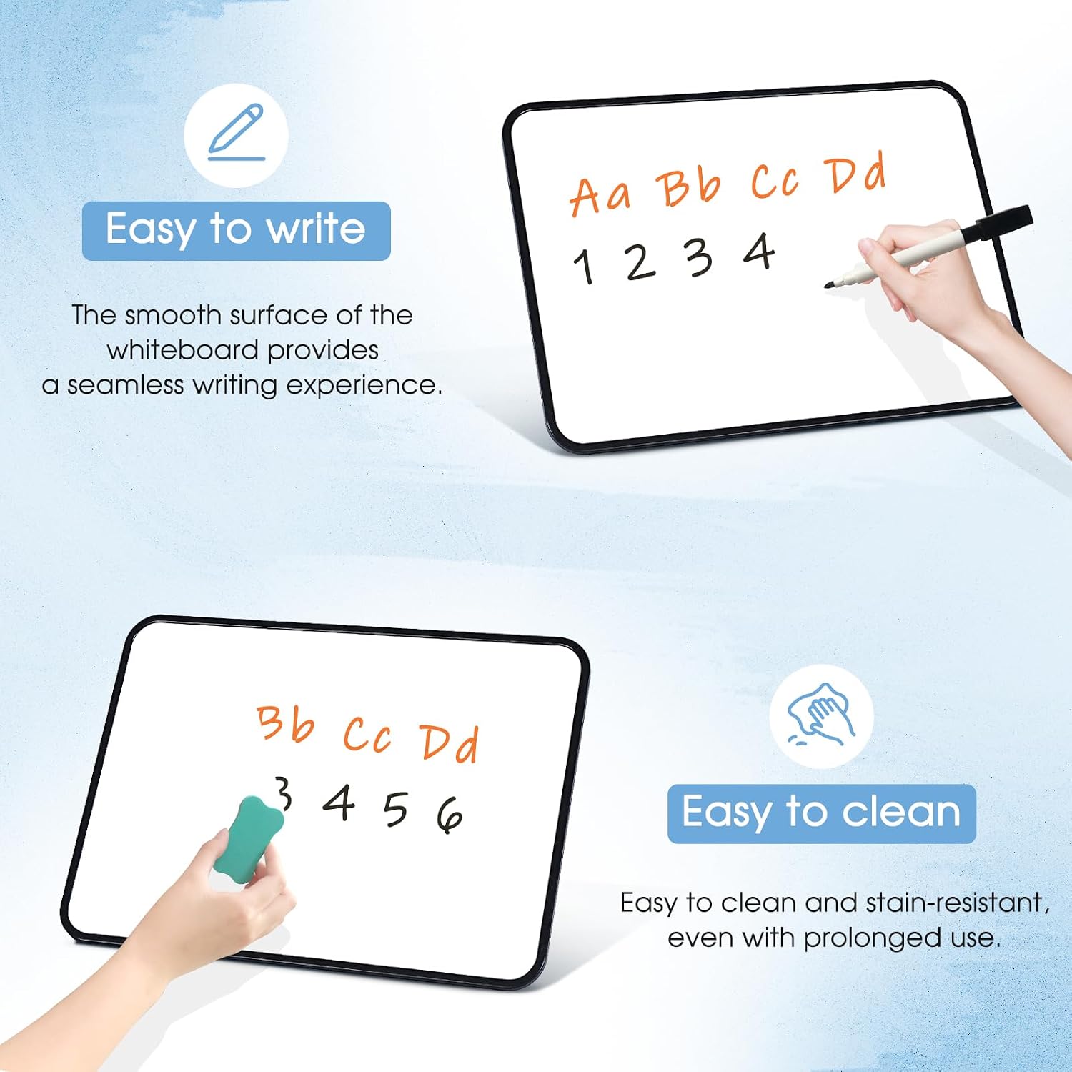 Detalle 2 de QUEENLINK Double-Sided 30x42cm A3 Small Whiteboard (magnetic, handheld) with markers and erasers