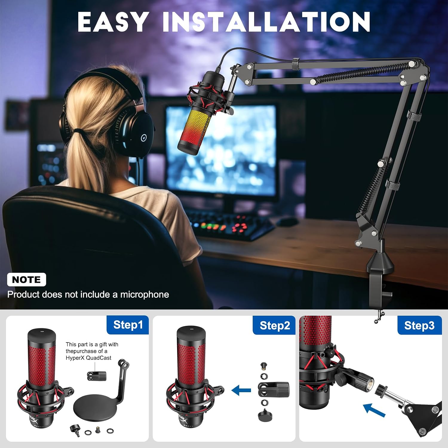 Detalle 2 de Aokeo AK-35 desk microphone boom arm with scissor arm design (for Blue Yeti, Snowball, QuadCast, Wave and more)