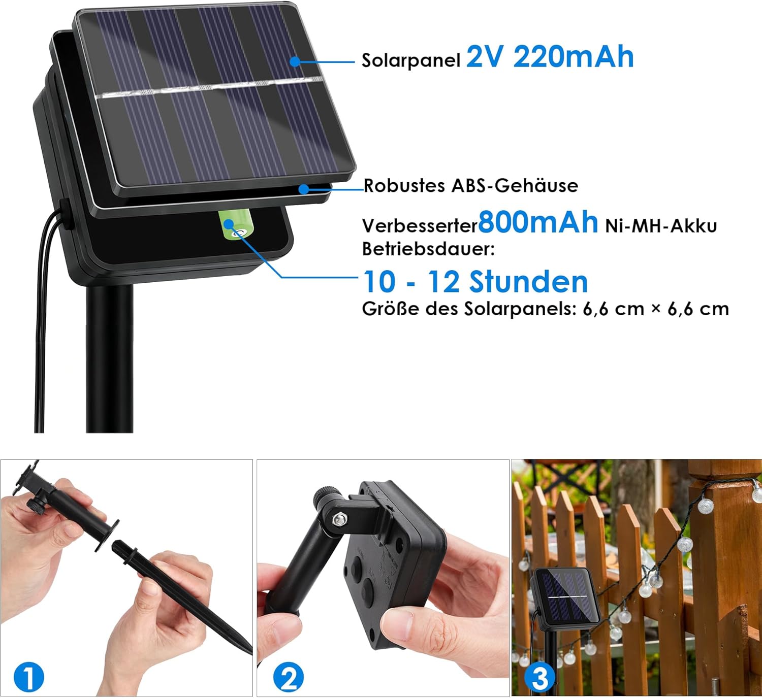 Thumbnail 5 de LuJasi Solar Lichterkette Außen 12 m, 60 LEDs – IP65 wasserdicht, 8 Modi, Kristallkugeln