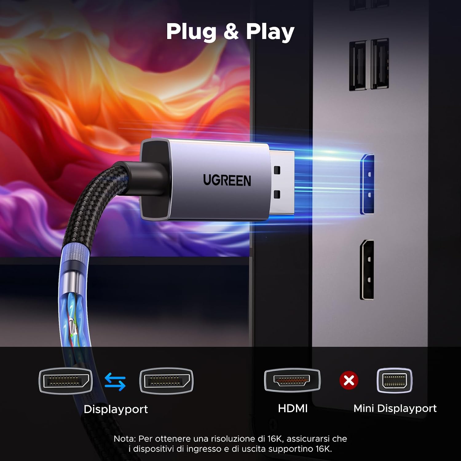 Thumbnail 6 de UGREEN Cavo DisplayPort 2.1 80 Gbps 2 m