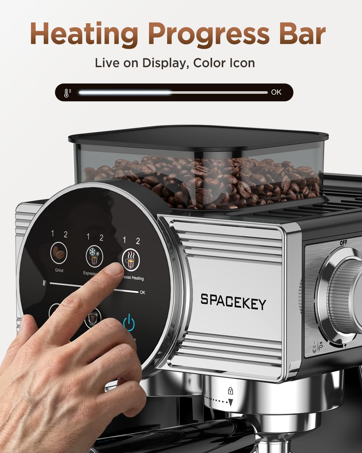 Detalle 2 de Spacekey Espresso Machine with Grinder, 30 Grind Settings