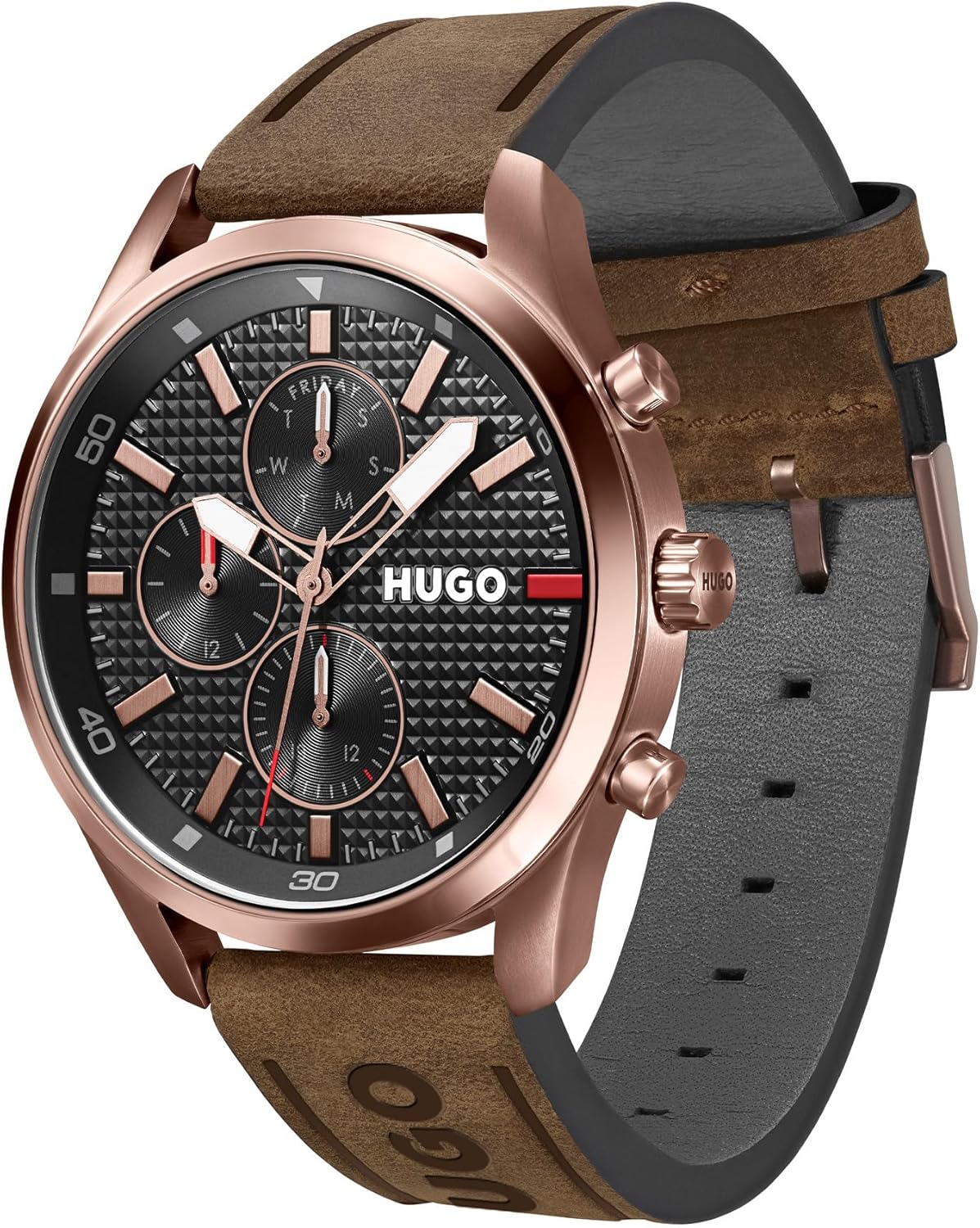 Thumbnail 1 de HUGO Multi Zifferblatt Quarz Uhr für Herren – Kollektion Chase, braunes Lederarmband
