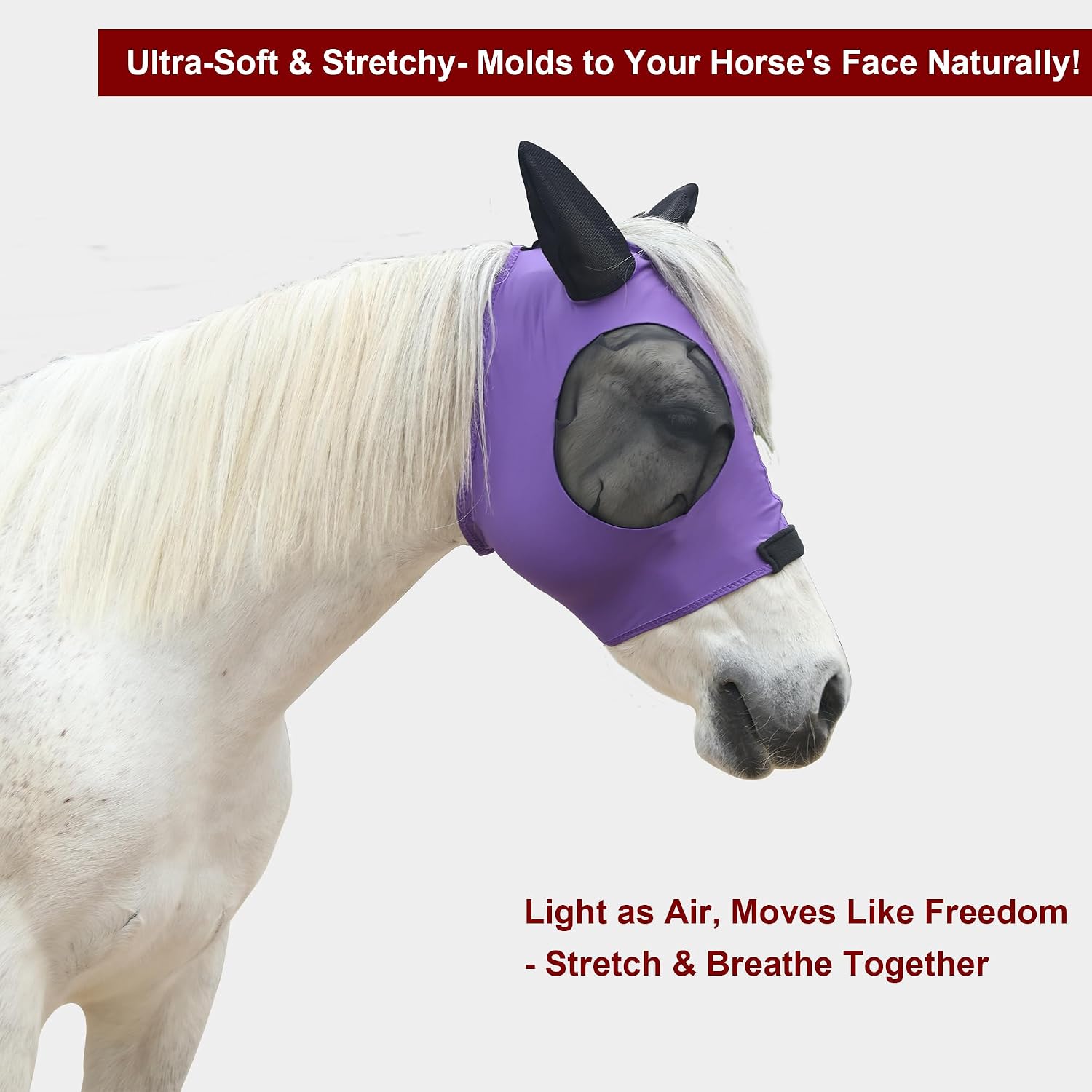 Thumbnail 6 de Leberna Horse Fly Mask with Ears (Smooth, Elastic, UV Protection) – Purple, Full