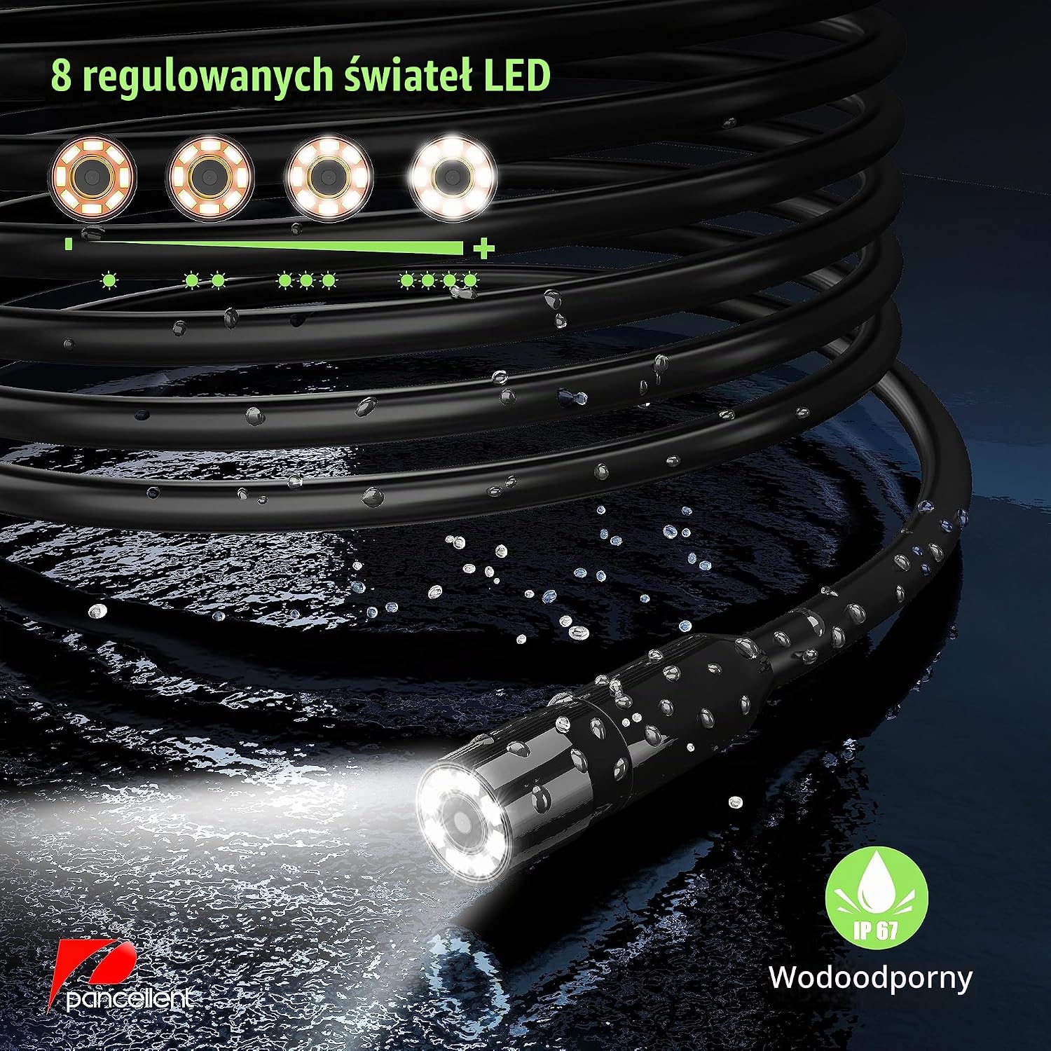 Detalle de Pancellent G20M 1920P – kamera endoskopowa, ekran 2,4″, przewód 5 m, 8 LED