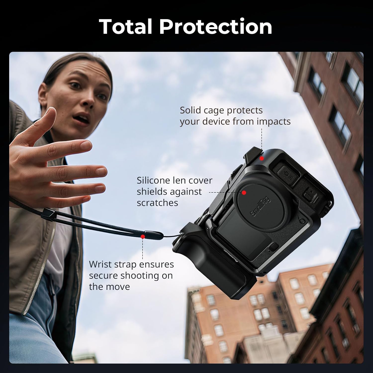 Detalle de SmallRig Kit Impugnatura per DJI Osmo Action 6 con Gabbia in Metallo (6037): stabilità e versatilità per fotografia di strada