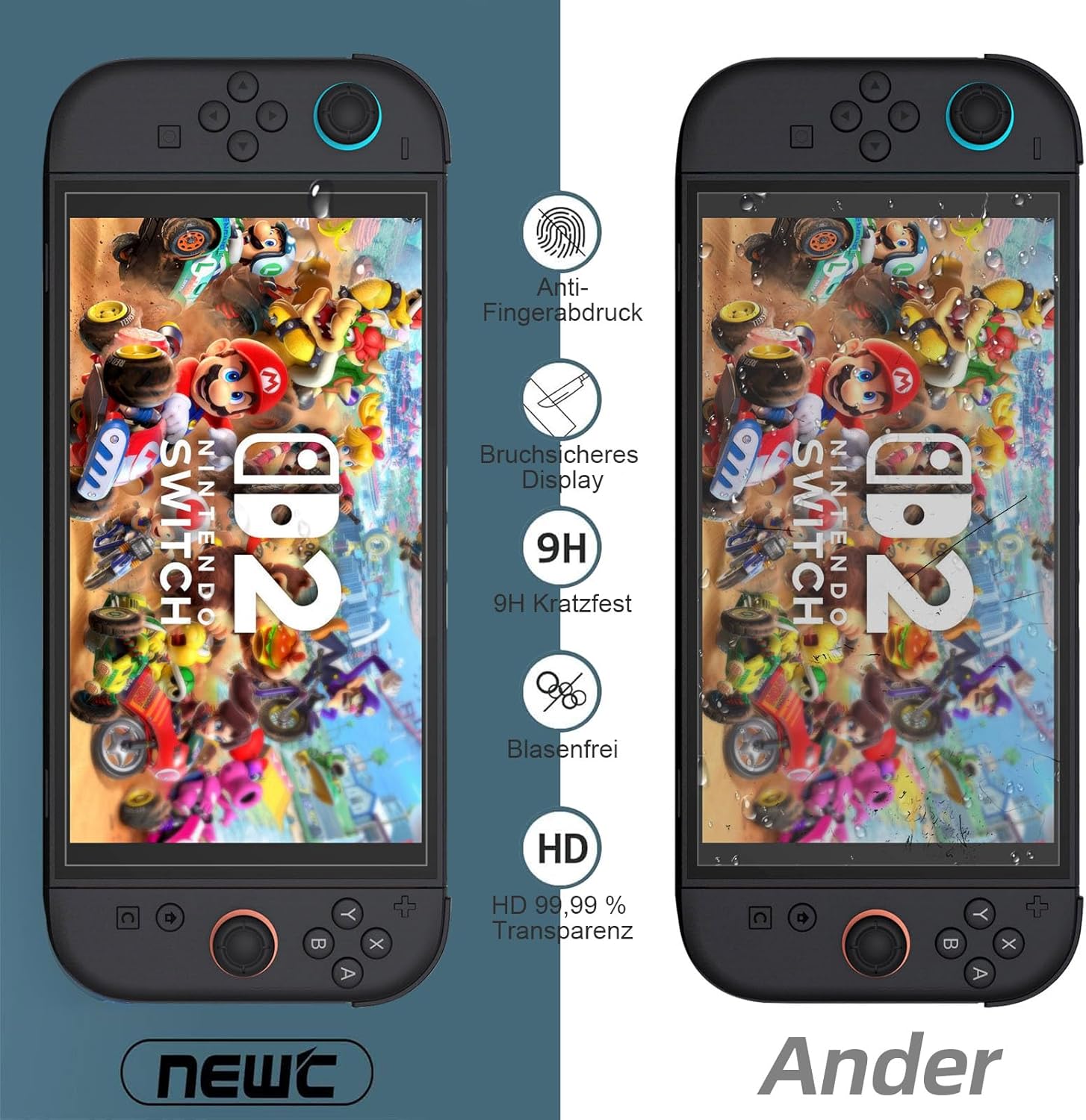 Detalle de NEW'C 3 Stück Schutzglas für Nintendo Switch 2 – 9H Härte, ultraklar, kratzfest