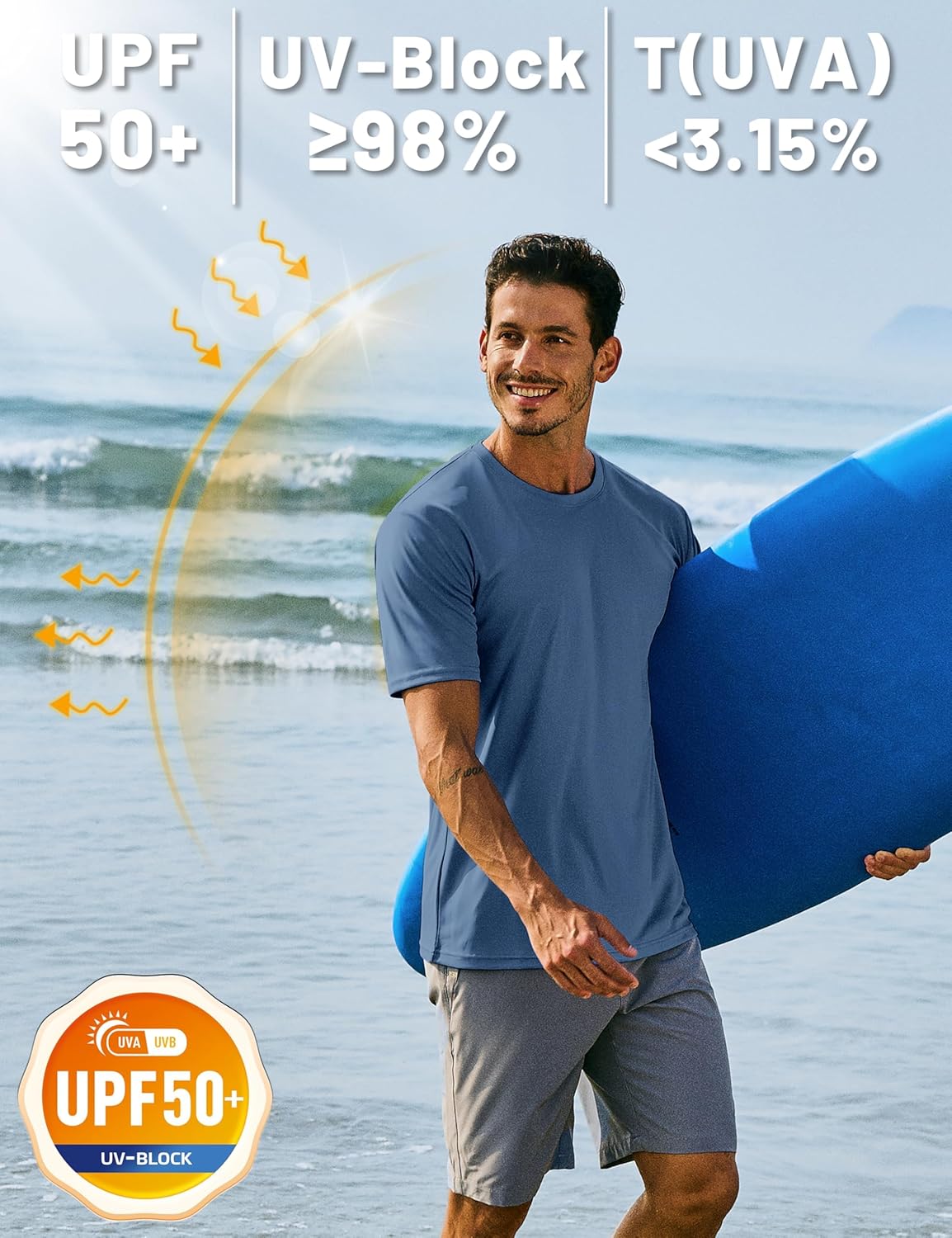 Detalle de TACVASEN Herren UV-Schutz T-Shirts UPF 50+ Kurzarm – Sonnenschutz Tee