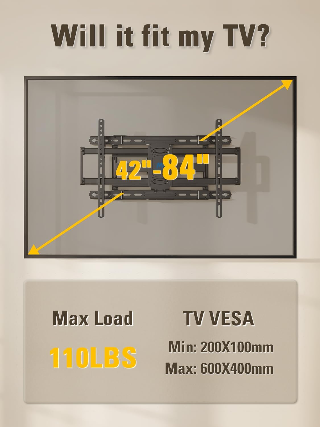 Detalle de Mounting Dream MD2617-24K UL Listed Full Motion TV Wall Mount for 42–84 Inch TVs