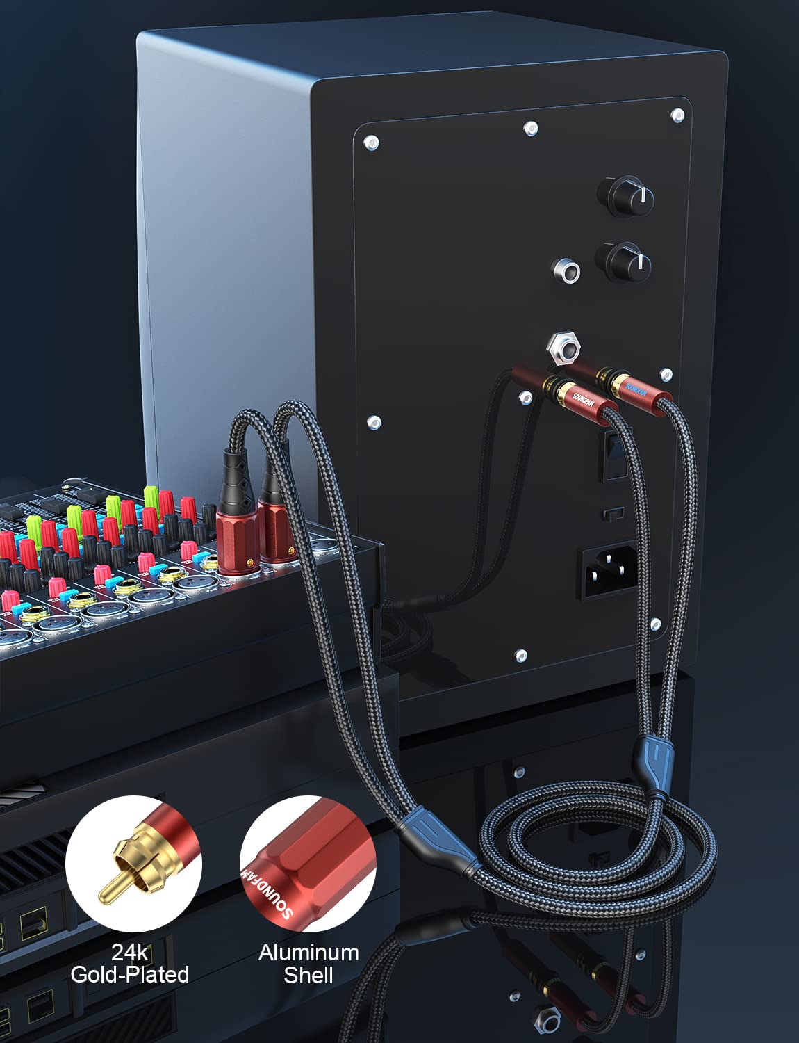 Thumbnail 2 de SOUNDFAM Dual XLR to RCA Cable (3 Metre) with Y-splitter – 2 x XLR Male to 2 x RCA Male