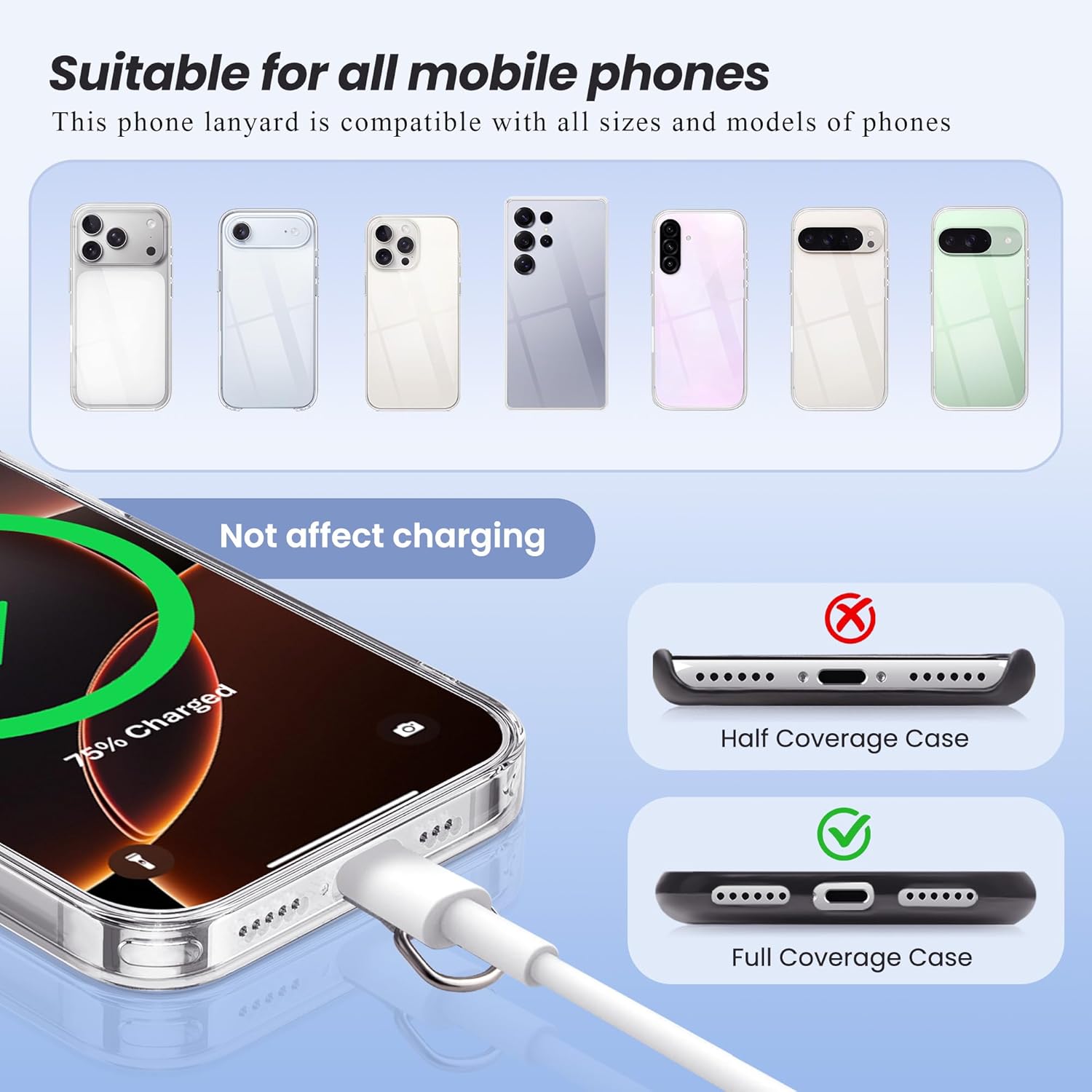 Thumbnail 3 de Takyu 2-pack Adjustable Phone Lanyard Neck Strap with 4 Adhesive Tethers (Universal Smartphone, Black & Gray)