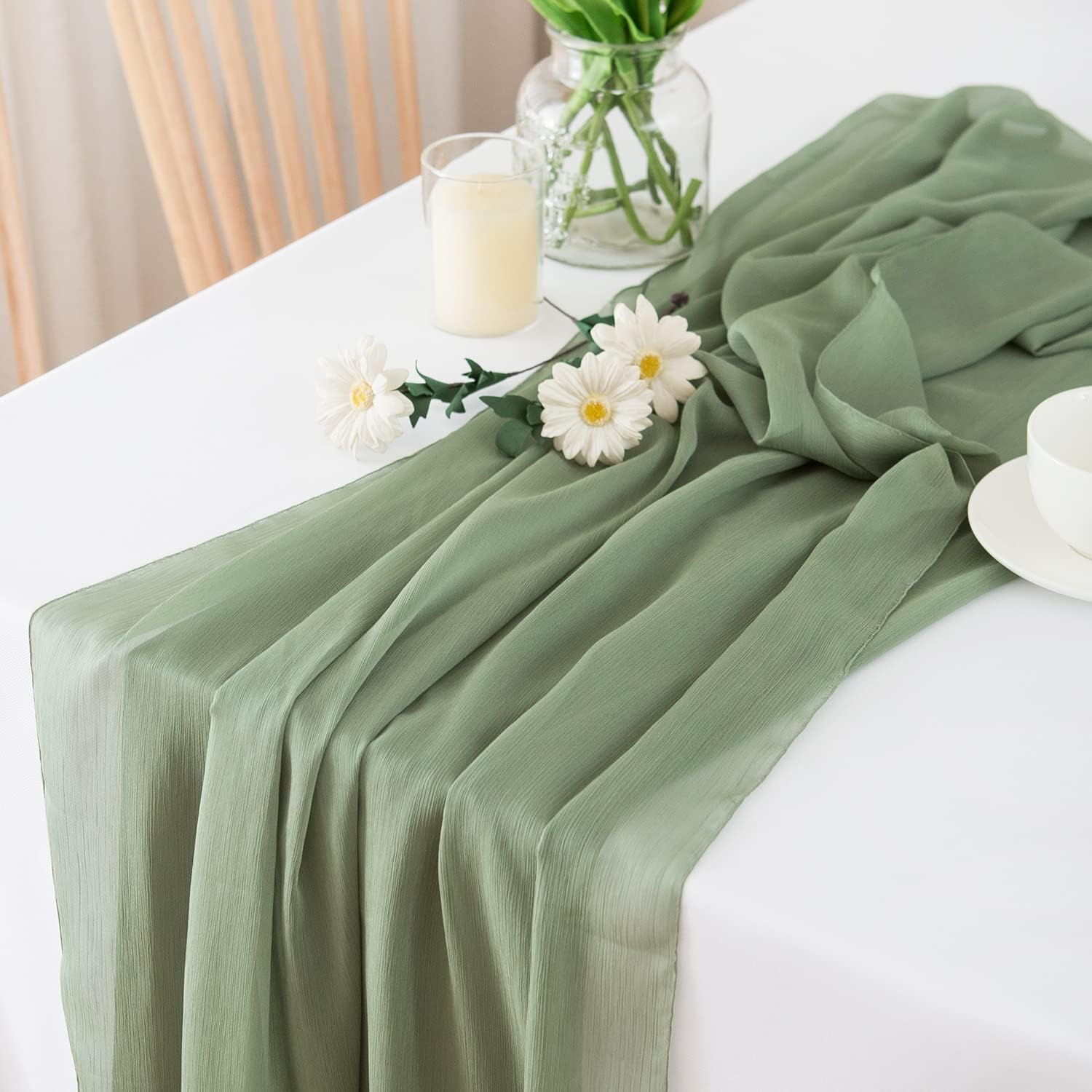 Thumbnail 6 de CHUQING Tischläufer Grün Chiffon – 70 × 300 cm, Salbeigrün/Hellgrün