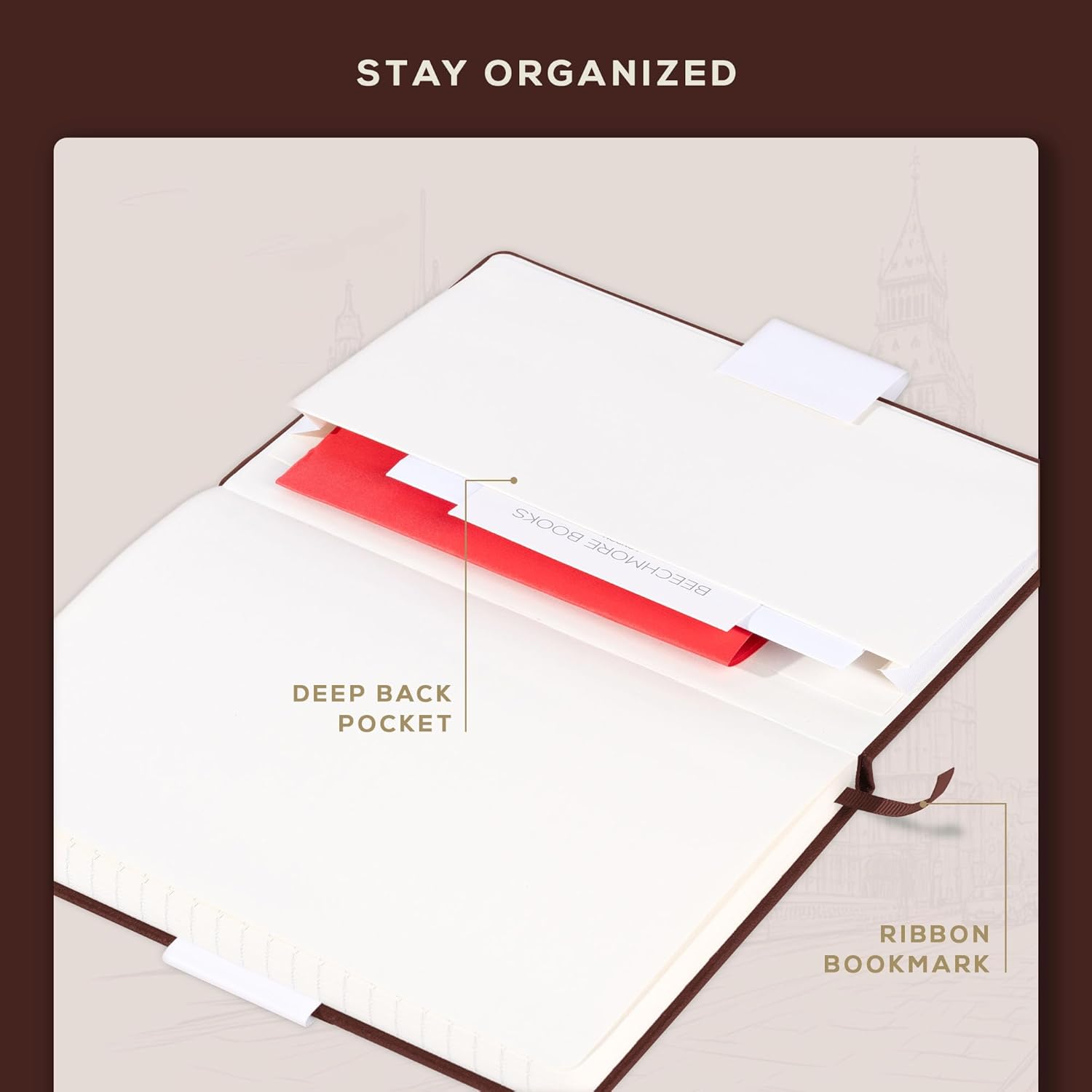 Thumbnail 3 de Beechmore Books Lined Journal Notebook 5.8" x 8.3" (A5) with Vegan Leather Hardcover, 160 Lined Pages, 120gsm, Gift Box Included
