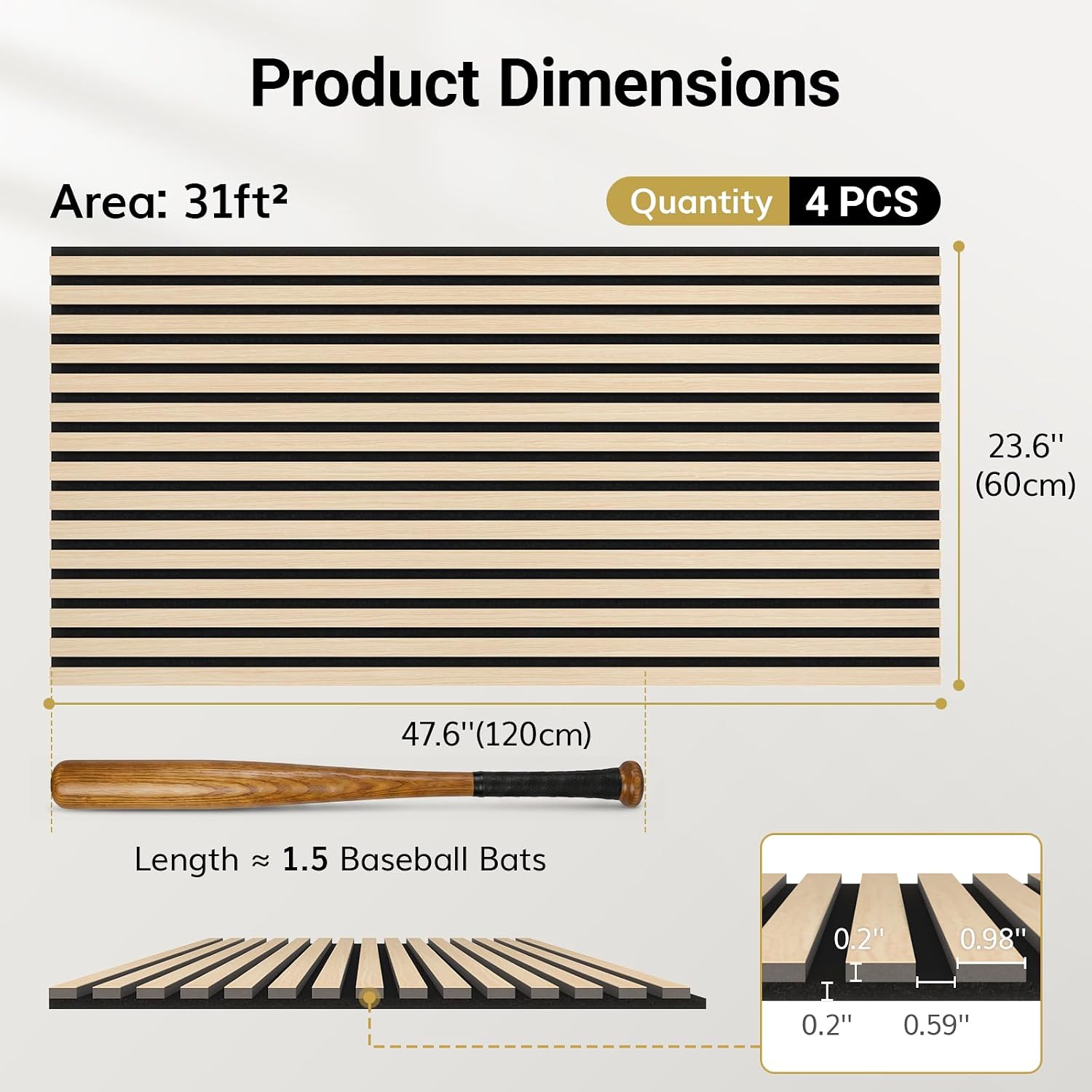 Thumbnail 3 de TONOR Akustikpaneele Holz 4 Stück – 120 × 60 cm, Walnuss, 2,88 m² Wandpaneele