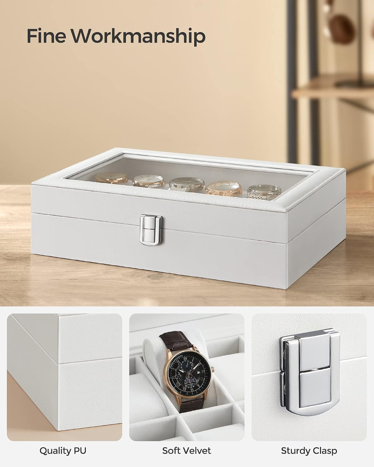 Detalle de SONGMICS BRIDIE JWB202V1 12-Slot Watch Box with Glass Lid