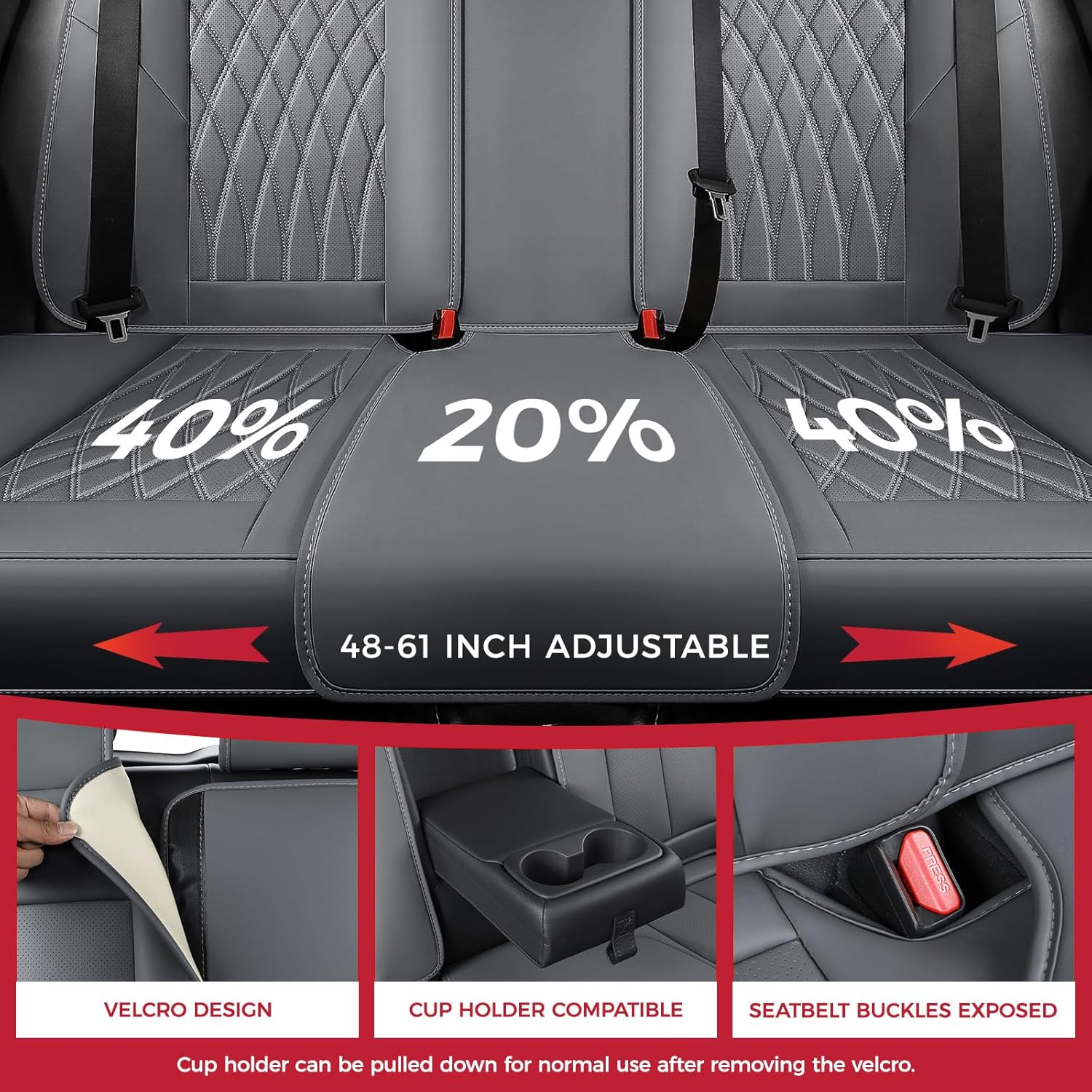 Thumbnail 3 de FREESOO Gray Car Seat Cover Full Set with Lumbar Support – Faux Nappa Leather, Breathable, Waterproof