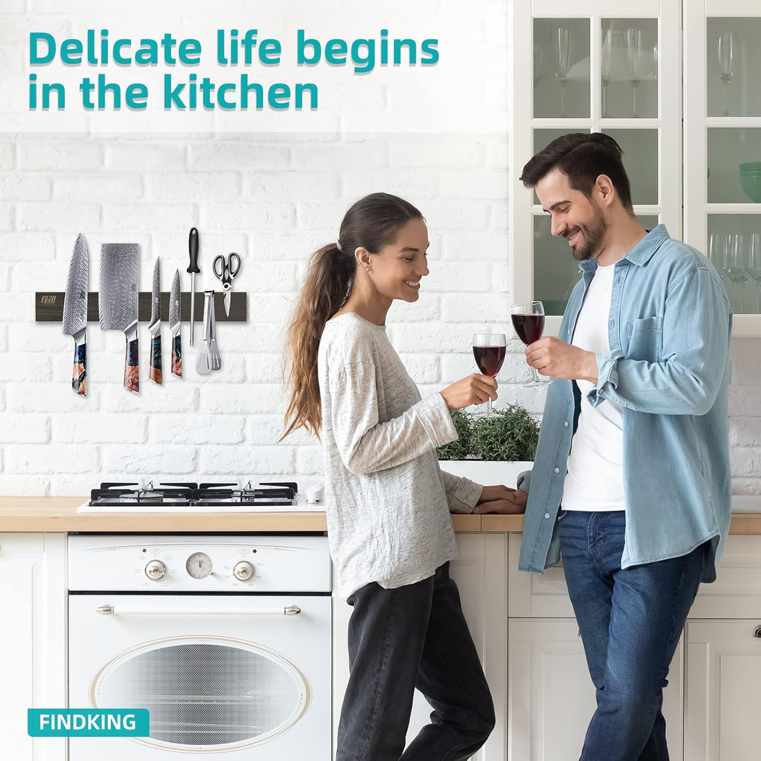 Thumbnail 5 de FINDKING Barre Magnétique en Bois de Frêne (30 cm) – Support murale pour couteaux, installation sans perçage