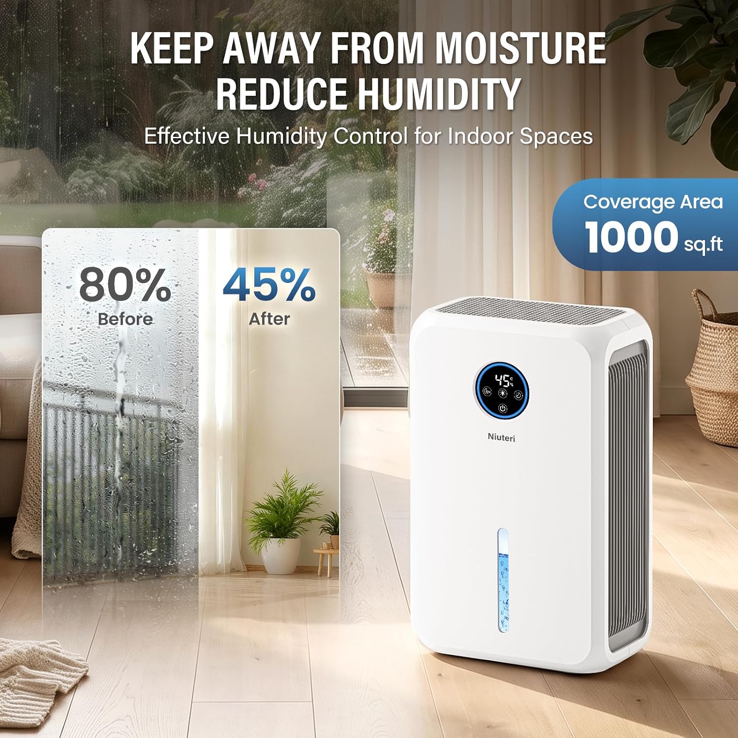 Detalle de Niuteri PS-0915 Dehumidifier, 98 fl oz, Humidity Display & Sleep Mode