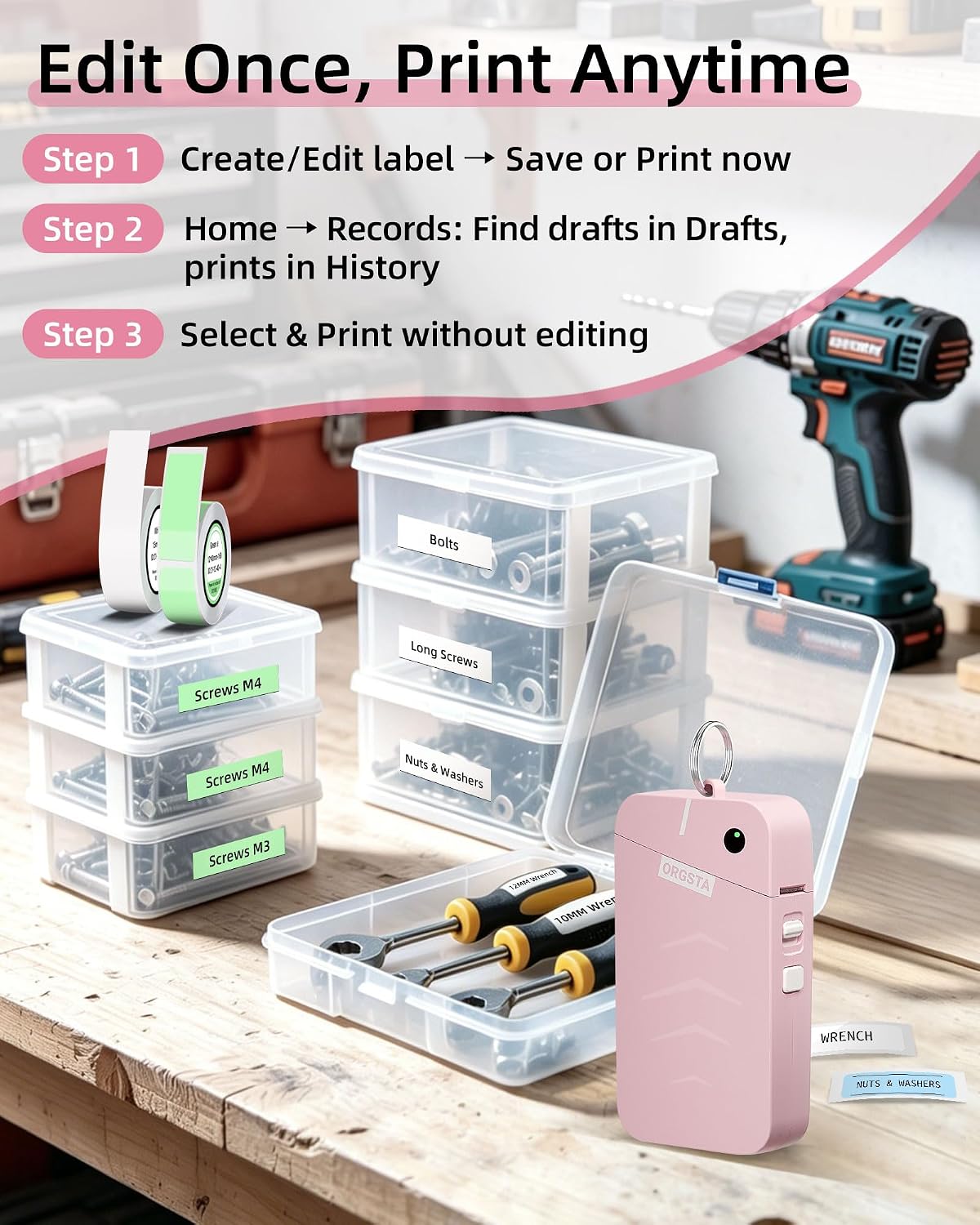 Thumbnail 6 de ORGSTA S001 Portable Bluetooth Thermal Label Maker, Pink, 203 dpi