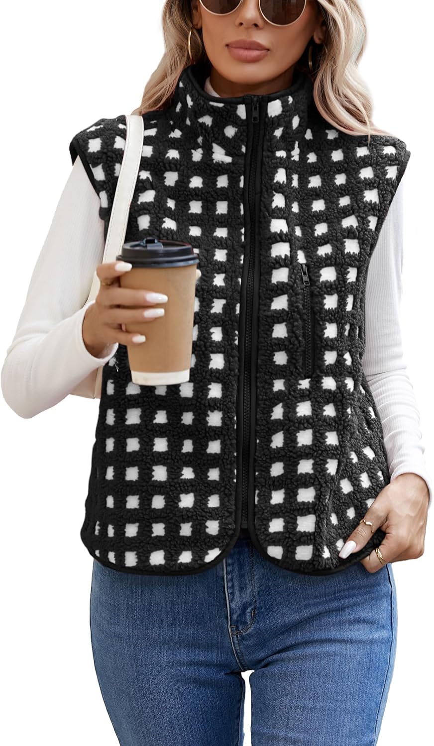Thumbnail 6 de iChunhua Women's Plaid Sherpa Fleece Gilets: Lightweight Yet Warm Layering Vest