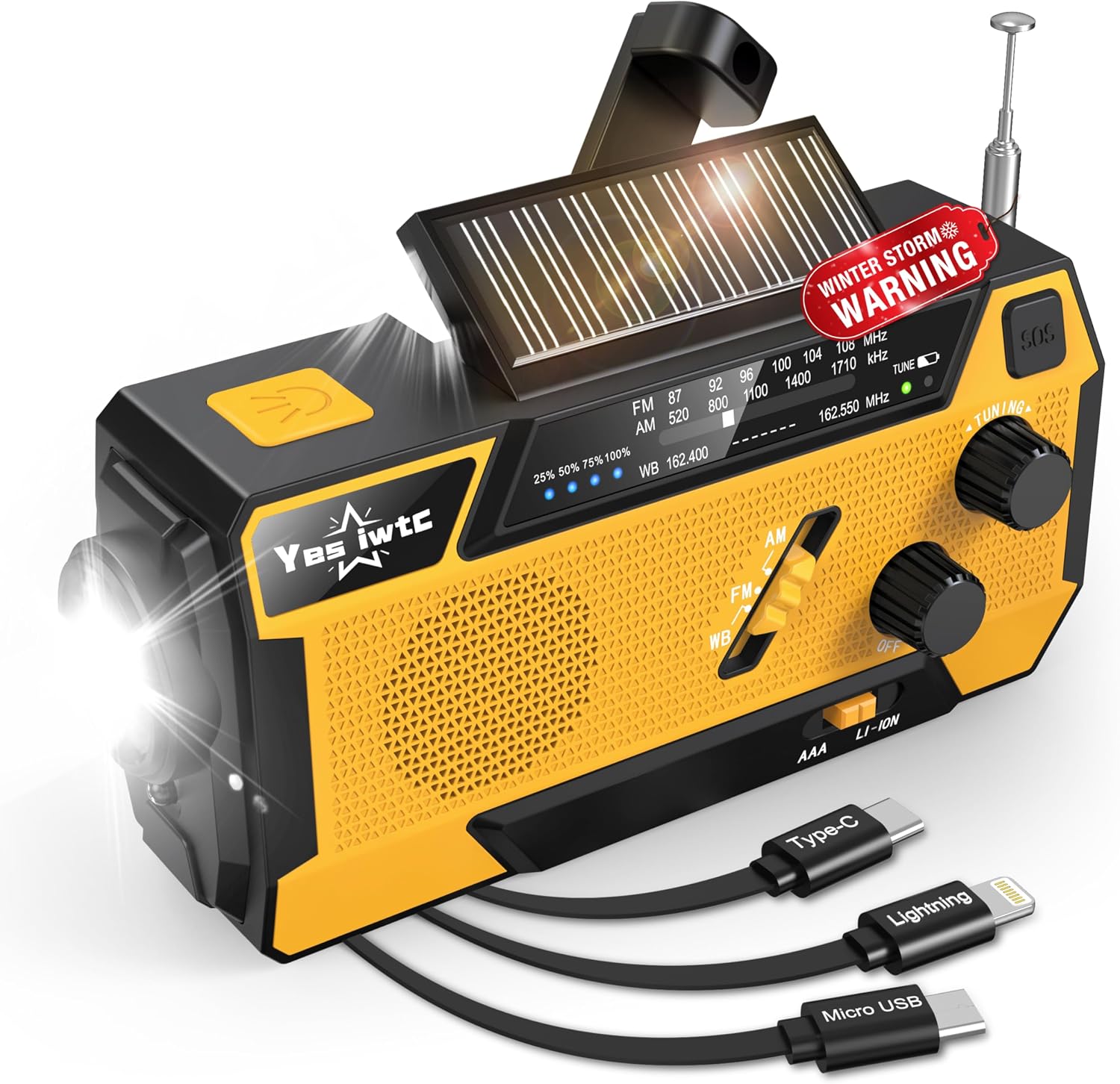 Detalle de yesiwtc 090S Emergency Radio with NOAA Weather Band, Hand Crank and Solar Charging