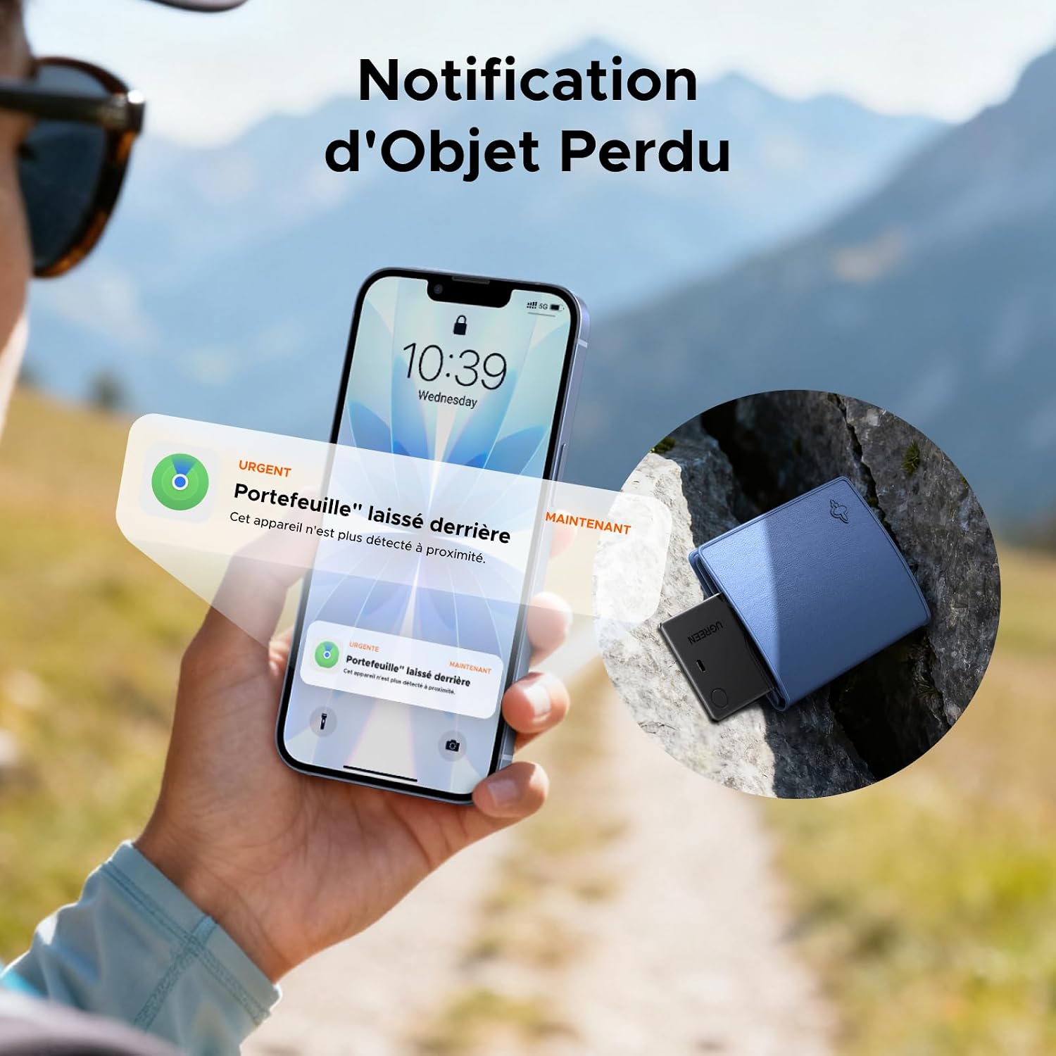 Detalle 2 de UGREEN FineTrack Slim Wallet Tracker voor iOS, IP68 en 100 dB