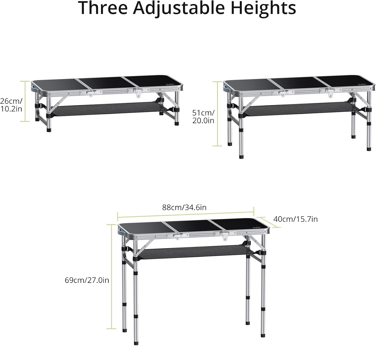 Detalle de Anbte Folding Camping Table (Aluminium) with Storage Net, 3 adjustable heights