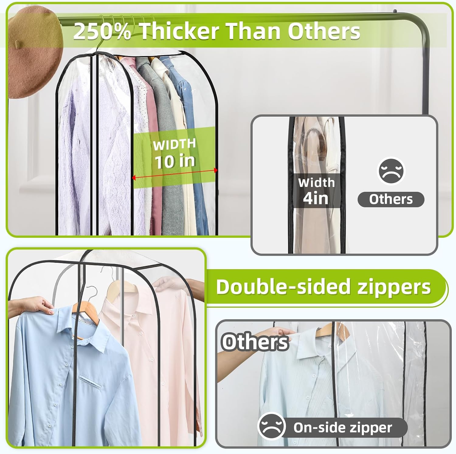 Thumbnail 2 de LANDNEOO 6-Pack Clear Garment Bags (40" Long Suit Bags) for Hanging Clothes