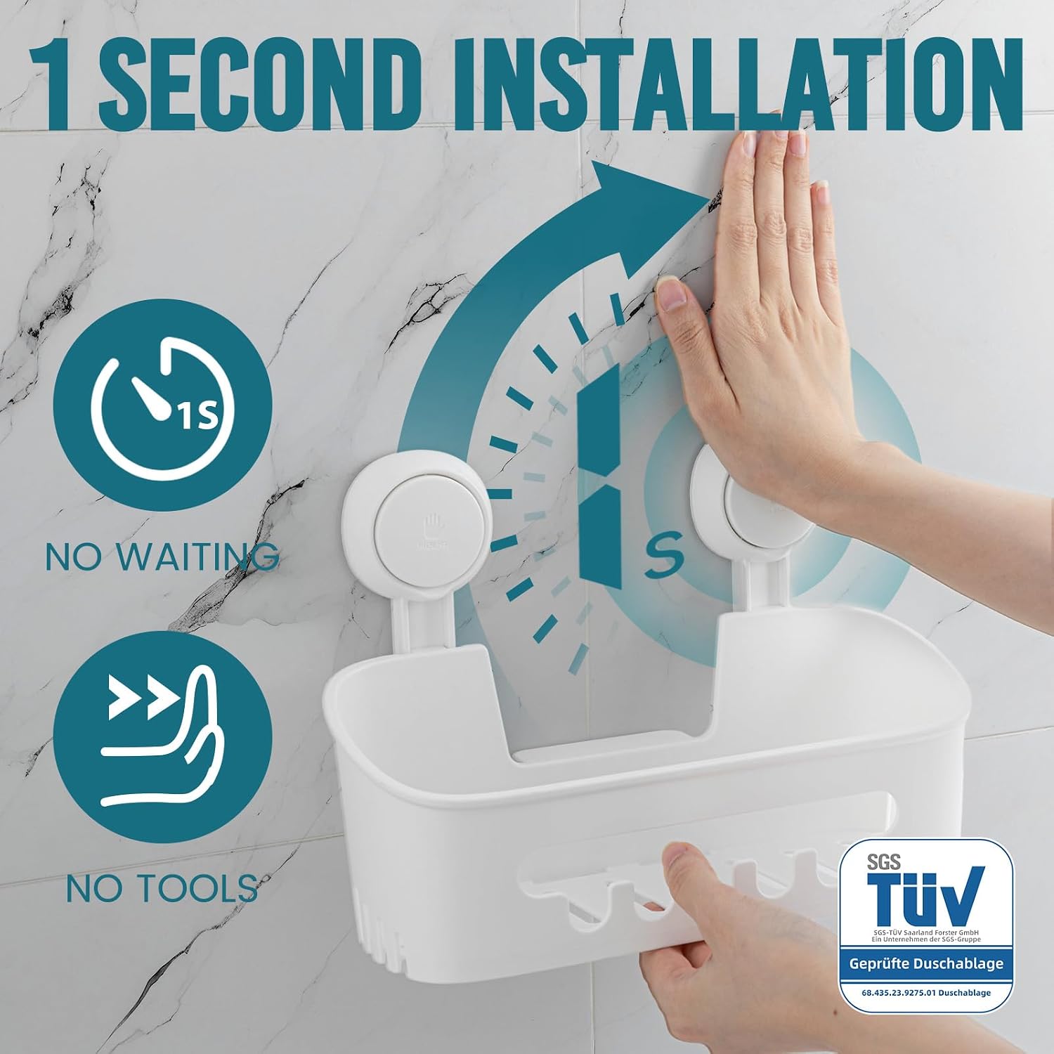 Detalle de TAILI Shower Caddy Suction Cup 2 Pack Heavy-Duty Bathroom Shower Organiser, White