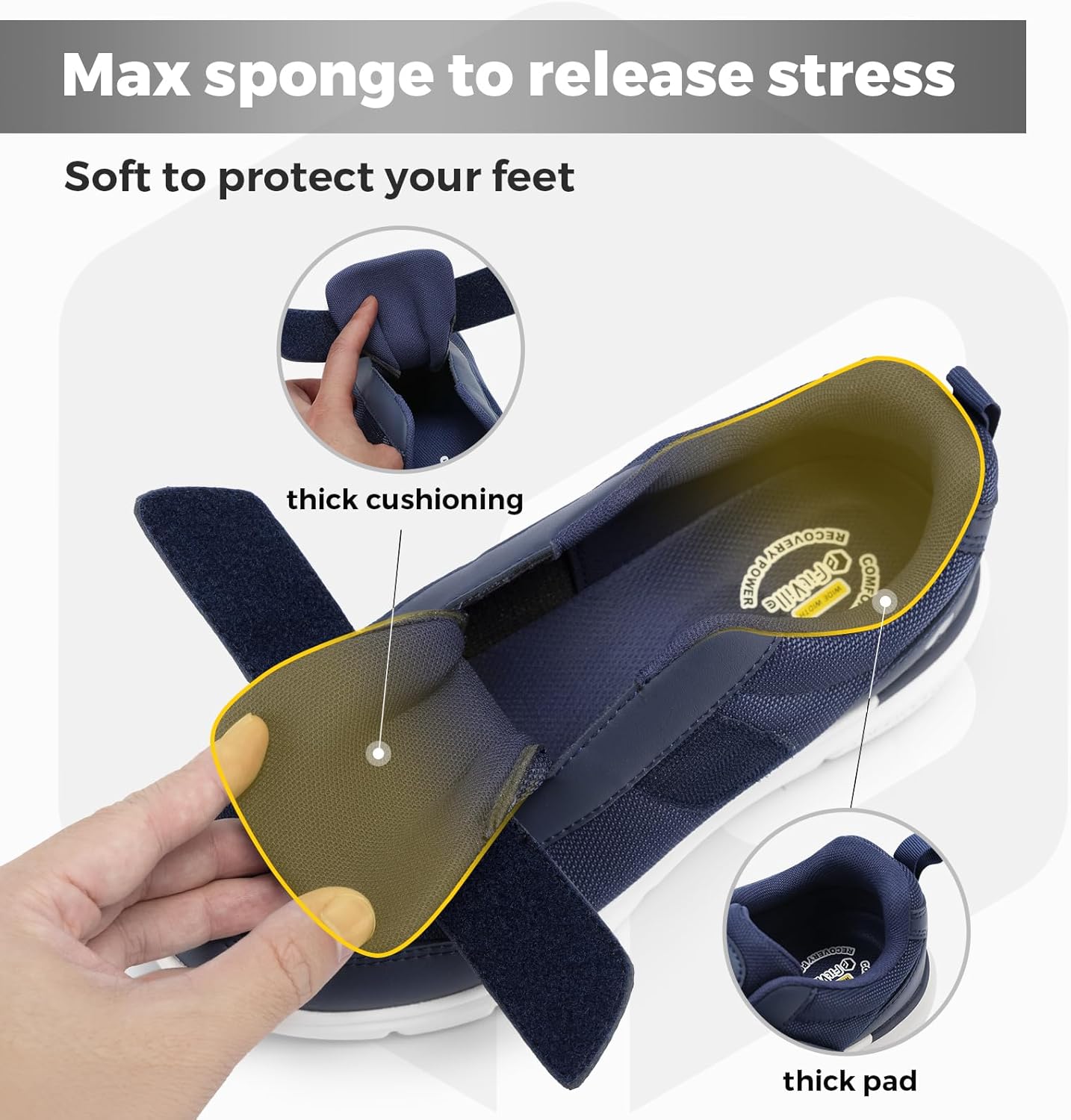 Thumbnail 5 de FitVille Diabetiker Schuhe für Herren Extra Weit mit Klettverschluss (offener Schaft) – Gesundheits-Sneaker in Schwarz, Blau, Grau