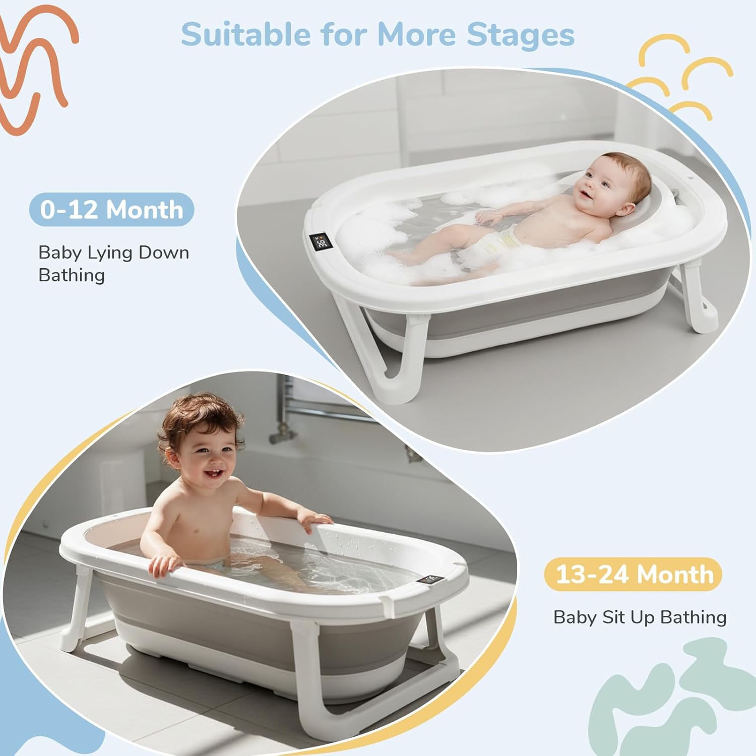 Detalle 2 de DEANIC Baby Bath Tub with Thermometer: Foldable, Safe & Space-Saving Bath Solution for 0–18 Months