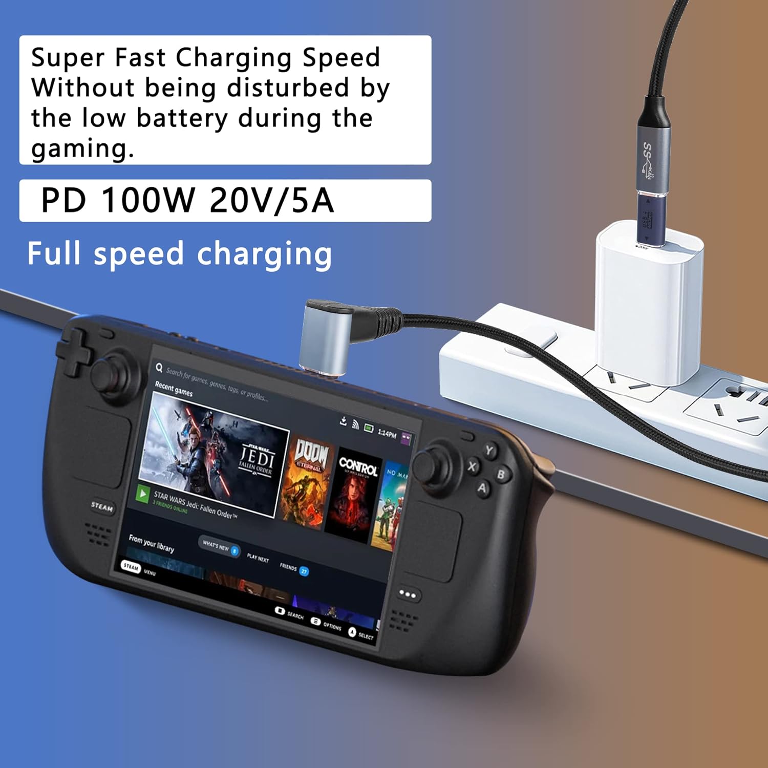 Thumbnail 3 de GELRHONR USB C Extension Cable 100W Type-C 90° Fast Charge, 10 Gbps Data, 4K@60Hz Support