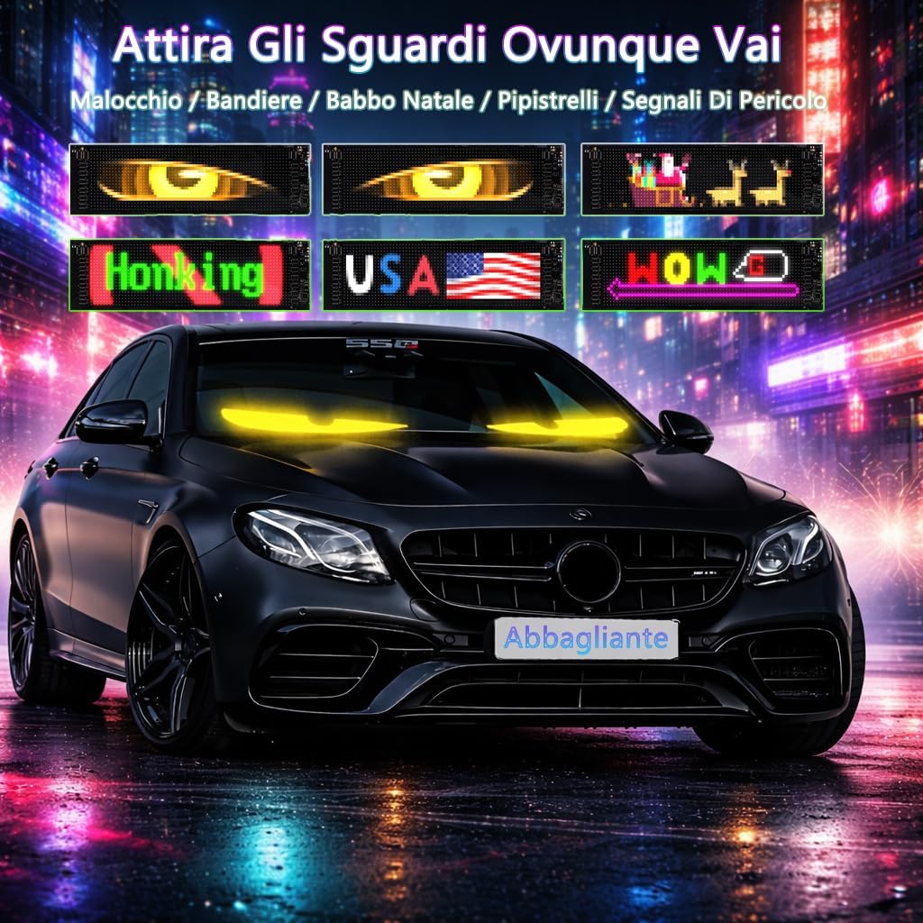 Detalle de LED Auto Occhi “Devil Eyes” – Display LED programmabile USB per parabrezza/lunotto