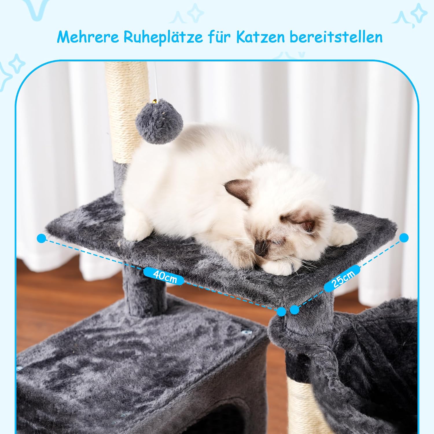 Detalle de Hey-brother Kratzbaum 108 cm – mehrstöckiger Indoor-Katzenbaum für Kätzchen