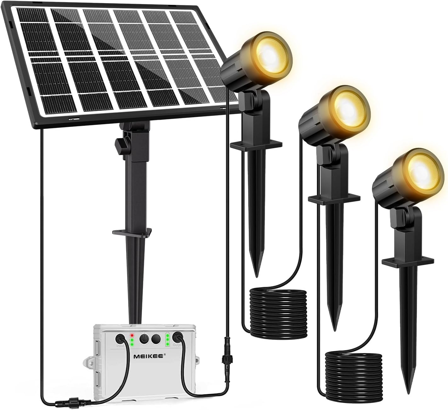 Detalle de MEIKEE Solarstrahler für außen (3er-Set) 2700K, IP66, 5000 mAh – 3 Helligkeitsstufen und Dusk-to-Dawn