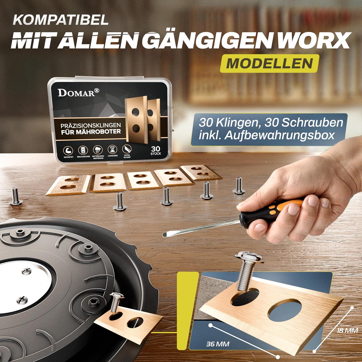 Thumbnail 1 de Domar Langlebige Mähroboter Messer passend für Worx Landroid – inkl. Schrauben