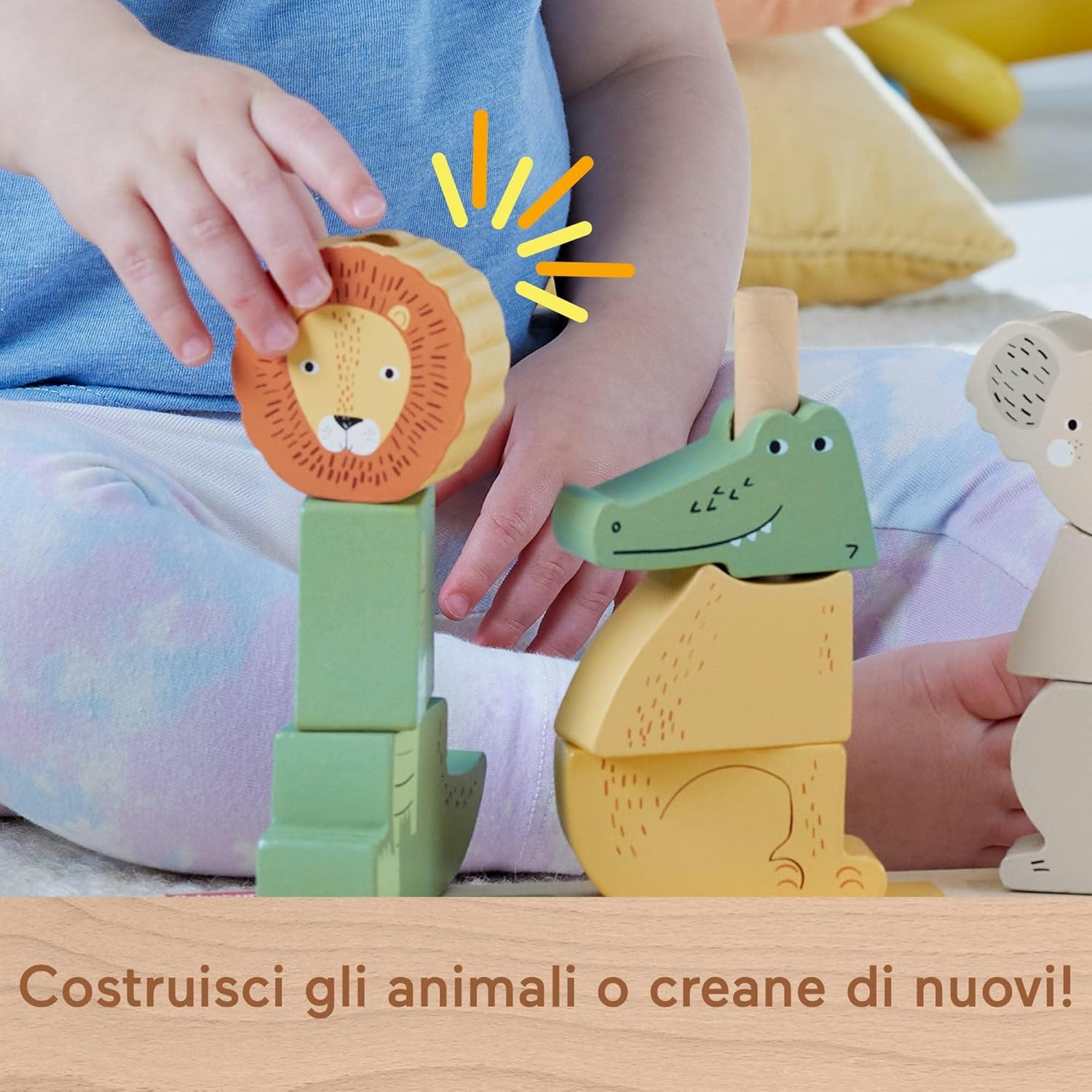 Detalle de Animali da impilare e ordinare in legno Fisher-Price - 10 pezzi (HXV04)