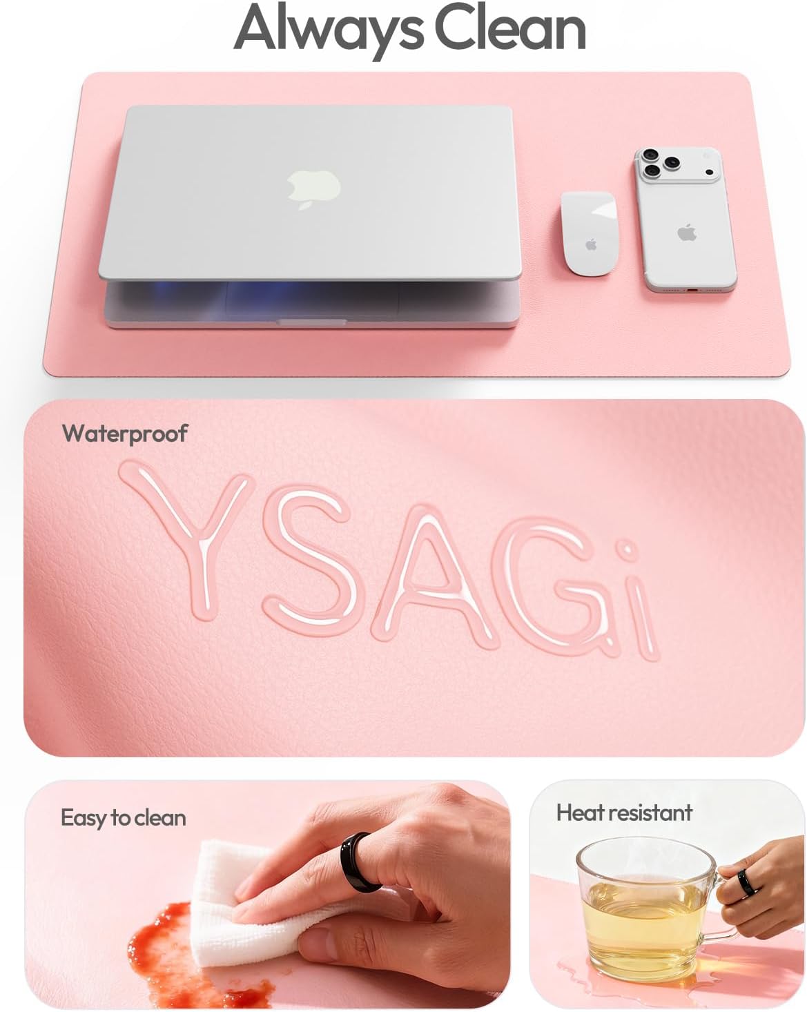 Thumbnail 6 de YSAGi Leather Desk Protector, 23.6" x 13.8" Light Pink PU Desk Mat
