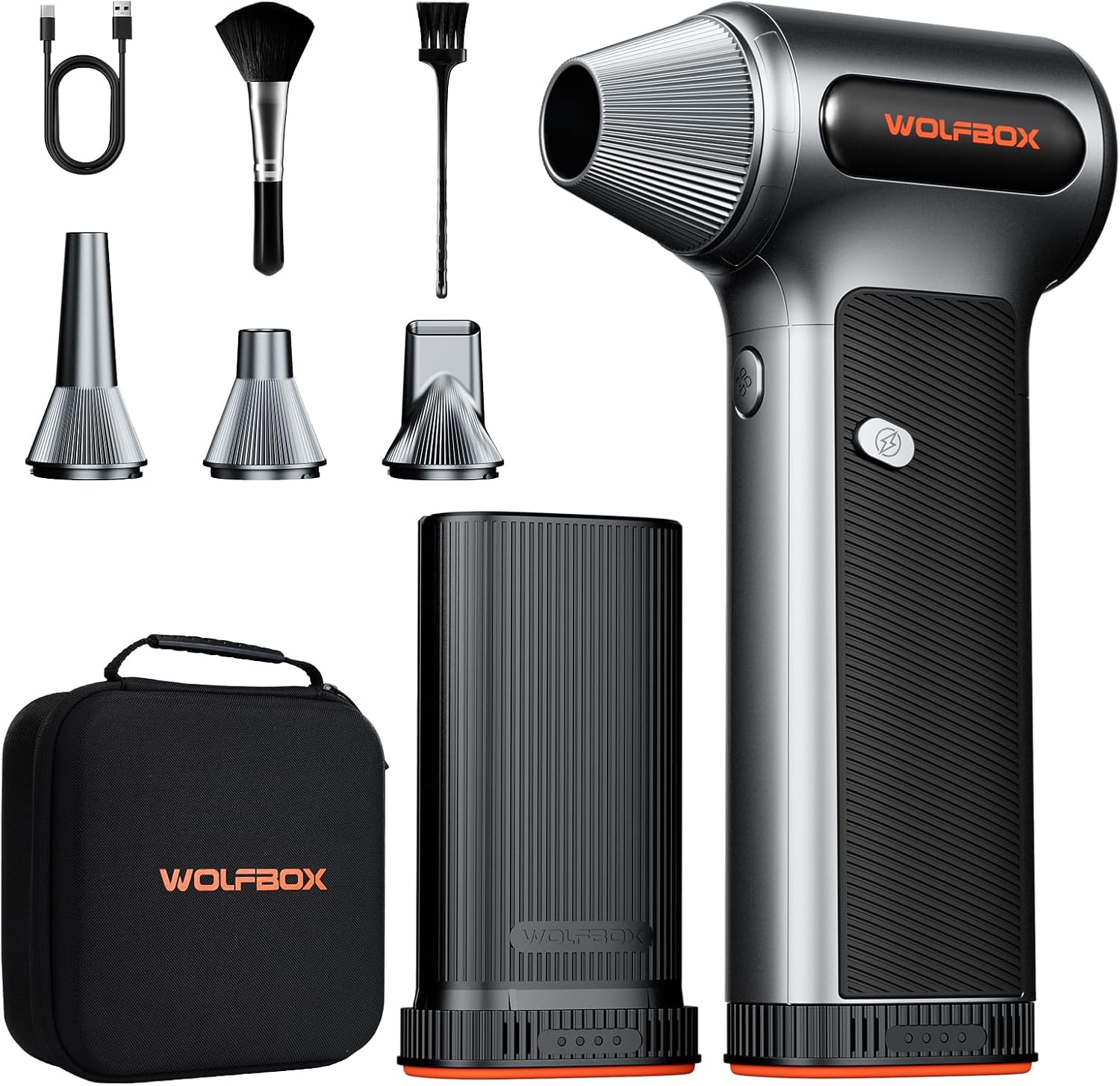 Detalle de WOLFBOX MF200-2PK Electric Air Duster with Dual Batteries, Case and 4 Nozzles