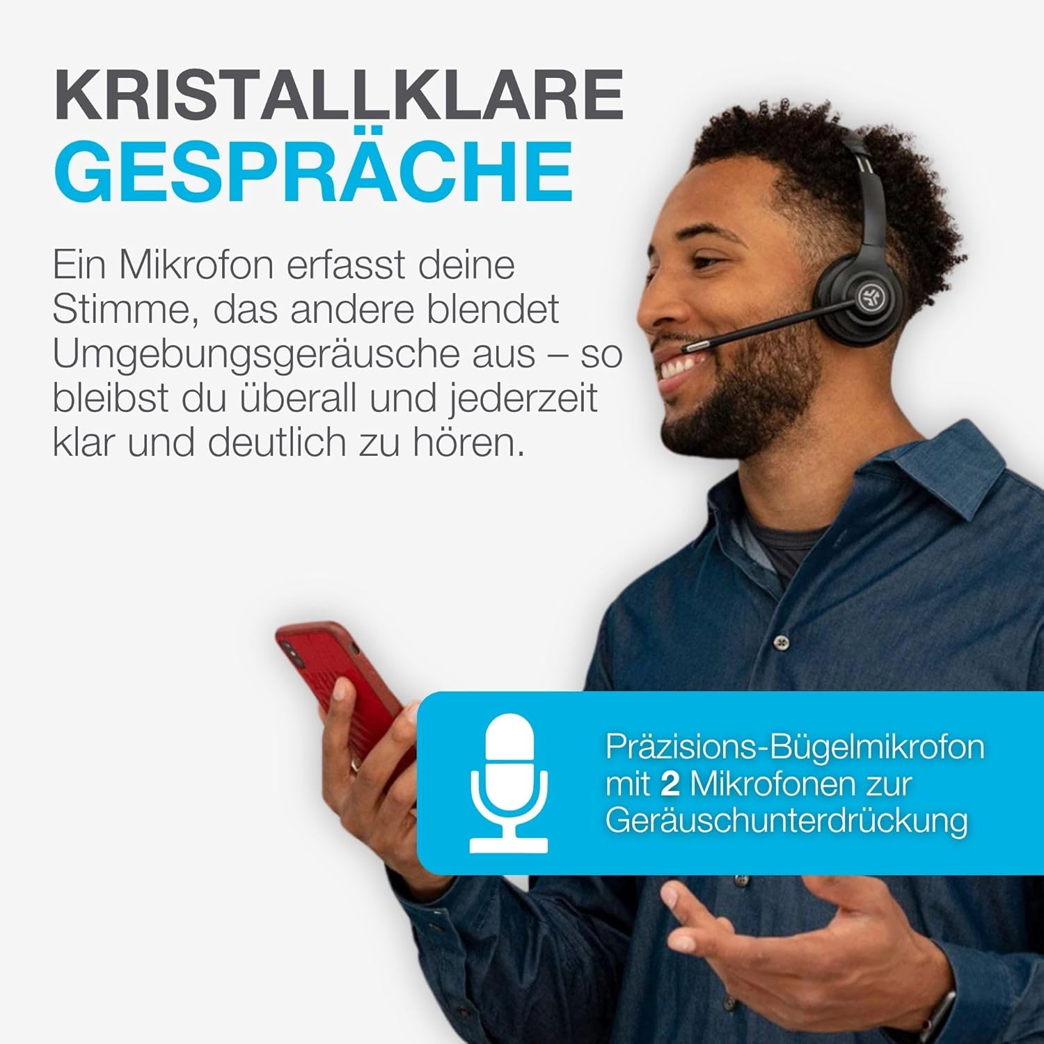 Thumbnail 3 de JLab Go Work 2nd Gen Bluetooth-Headset mit Mikrofon & USB‑C-Dongle (Multipoint, bis 55 Std. Akku)