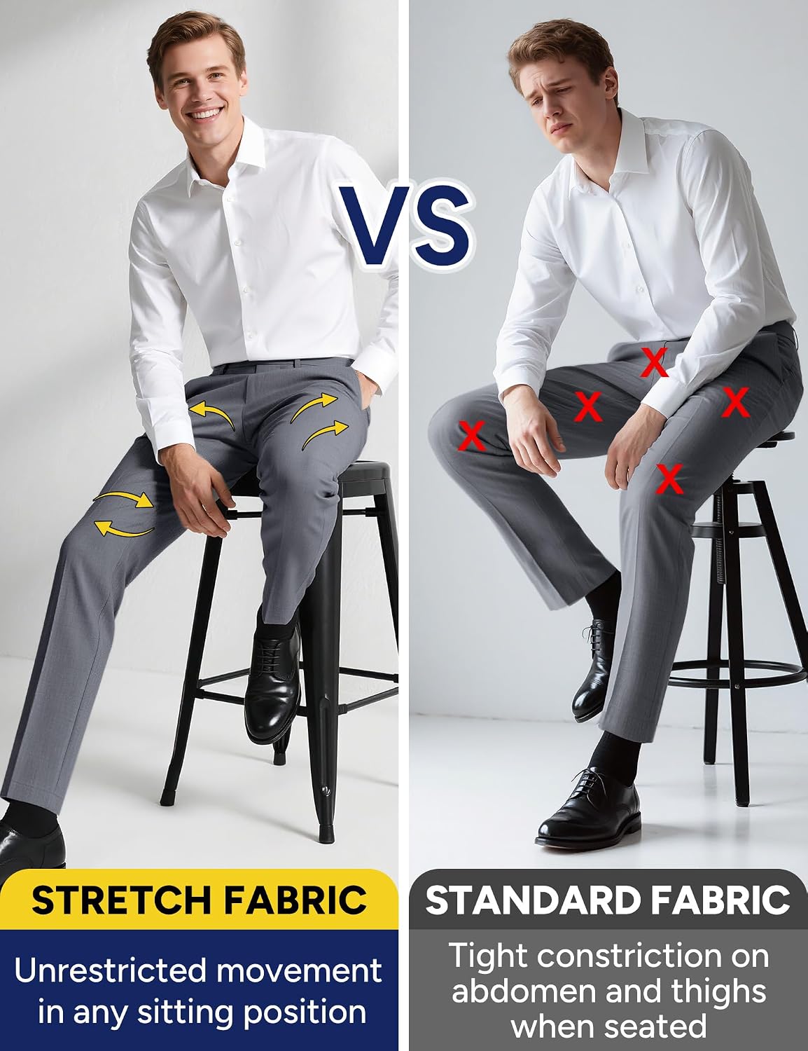 Detalle de Pacific Perfect 4-Way Stretch Men's Dress Pants, 3 Fits, Expandable Waist