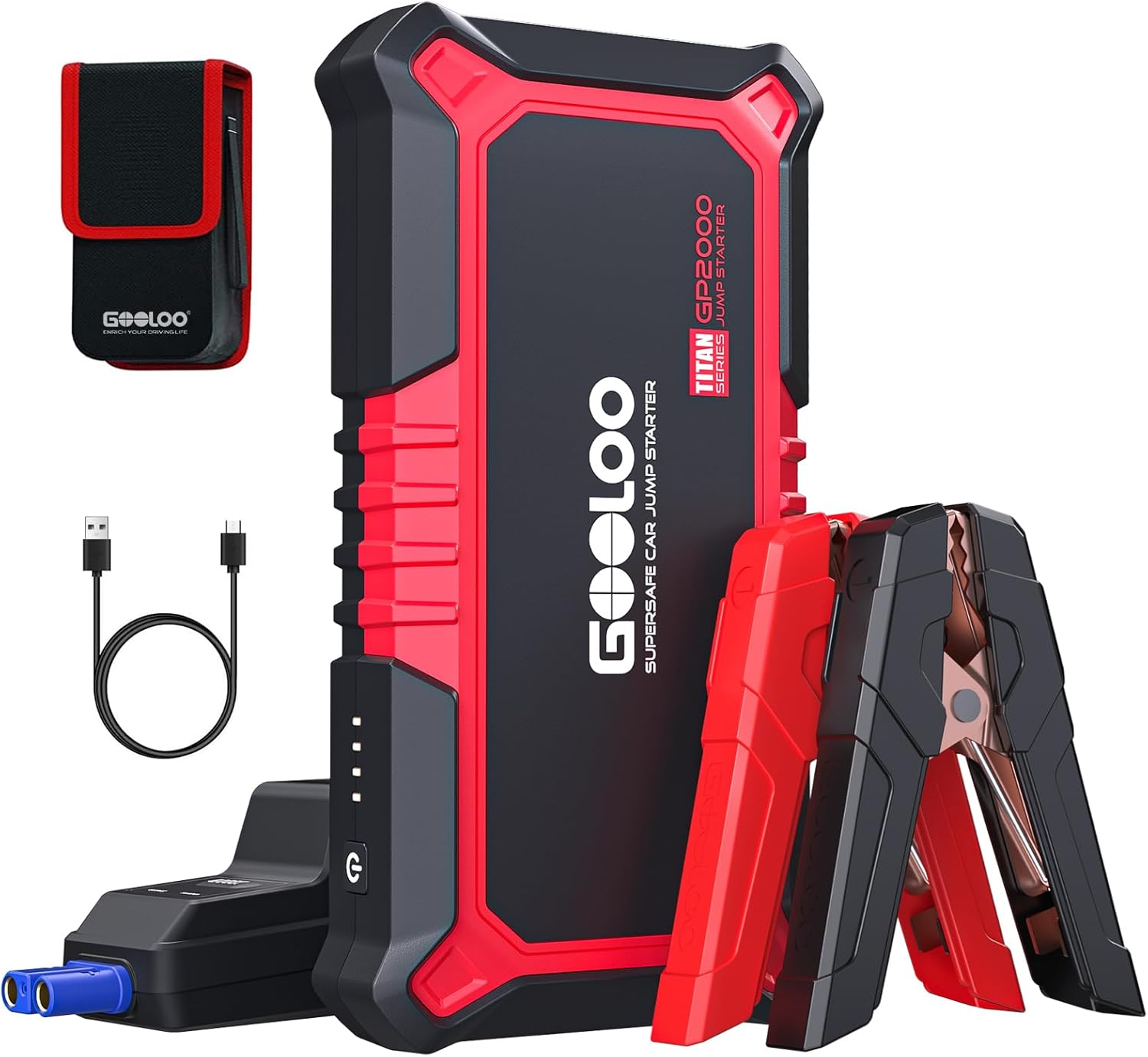 GOOLOO GP2000 Booster Batterie Voiture 12V 2000A avec pinces sécurité intelligentes, lampe LED et sorties charge rapide 3.0
