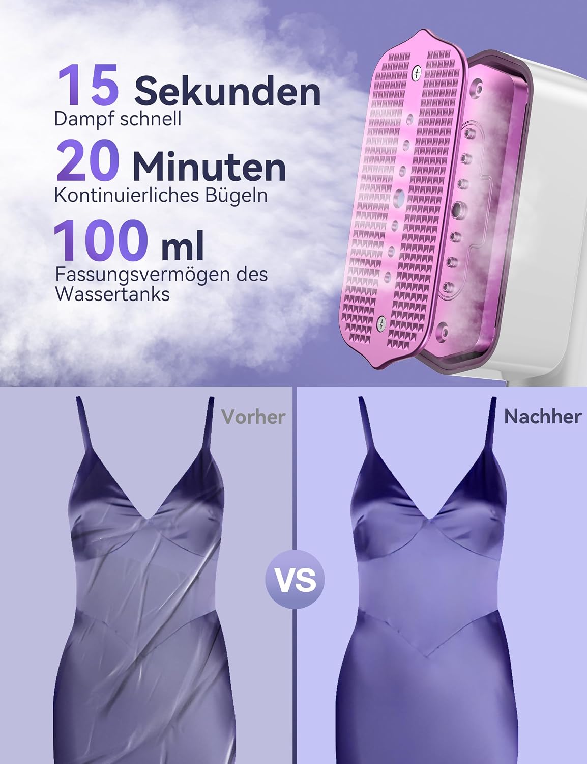 Detalle de Sundu Dampfglätter 2-in-1 Reise-Dampfbügeleisen mit LED Display und 15 s Aufheizen