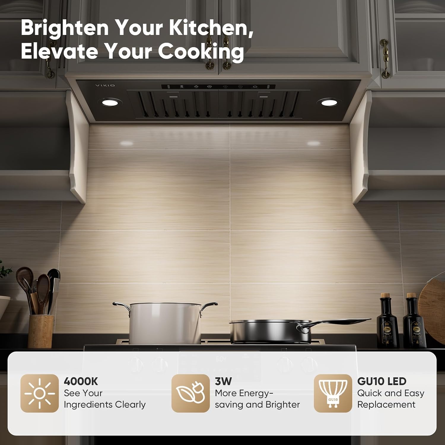 Detalle de VIKIO HOME 30-Inch Built-In Range Hood, 980 CFM, Gesture & Touch Controls