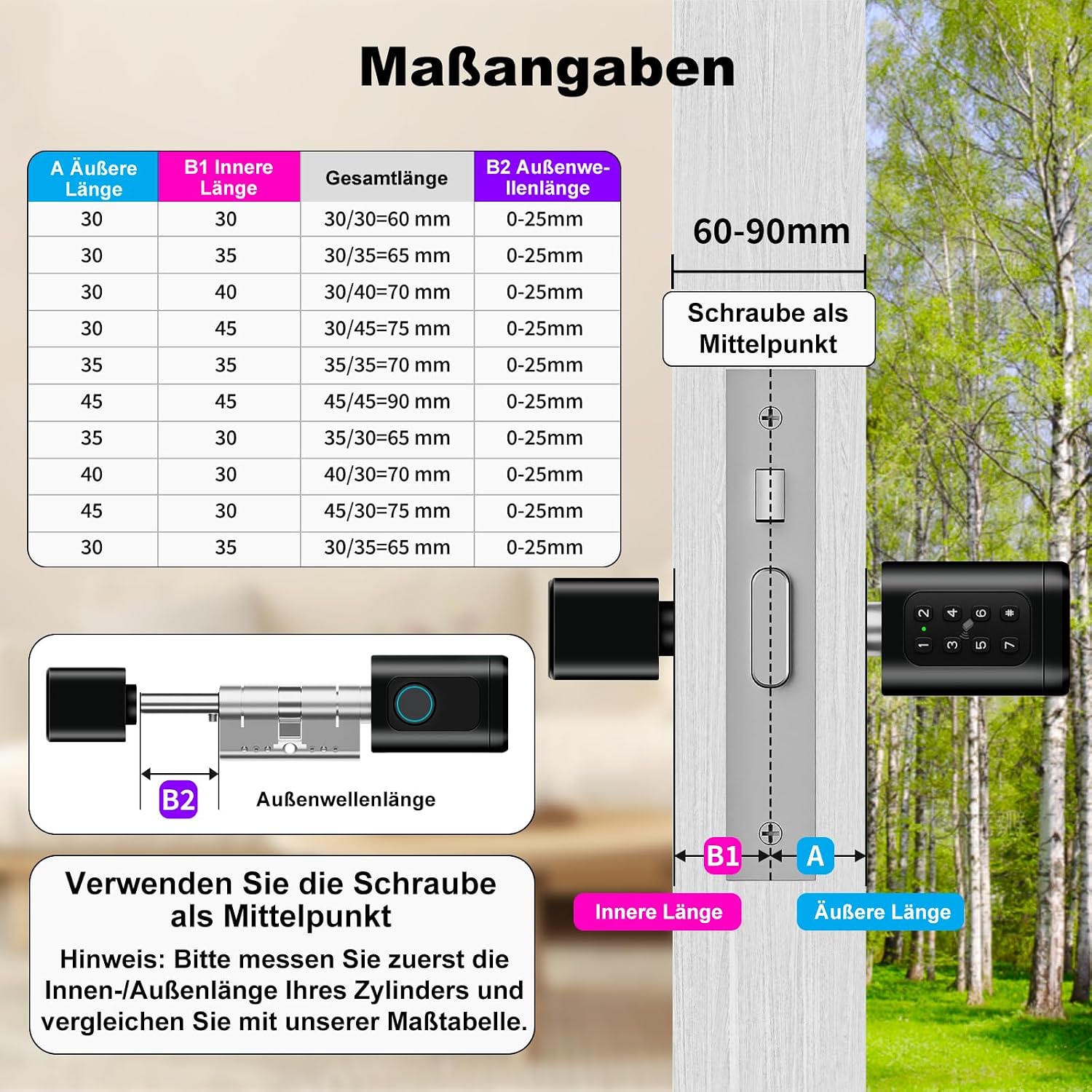 Detalle 2 de ICARE Türschloss Fingerabdruck Smart Lock 60–90 mm