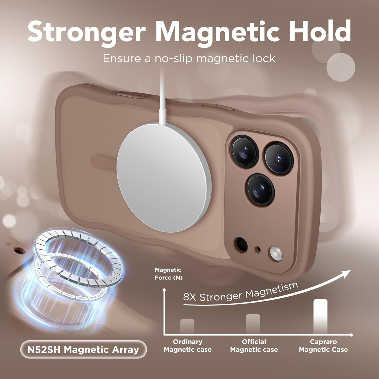Thumbnail 3 de CAPRARO Magnetic iPhone 17 Pro Case (Brown) with Full Camera Protection