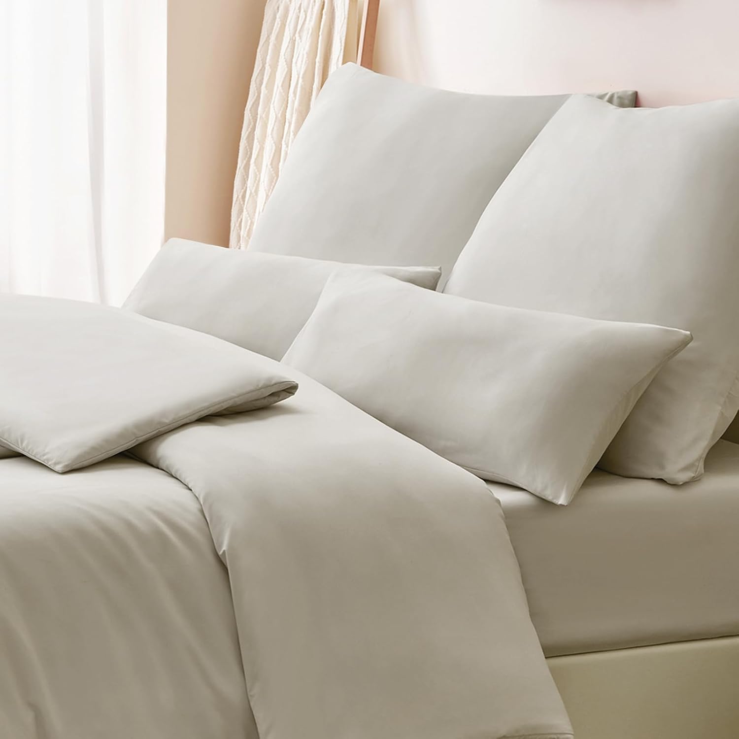 Detalle de RUIKASI Kissenbezug 40x80 Beige – 2er Set, Mikrofaser, Oeko‑Tex, mit Reißverschluss