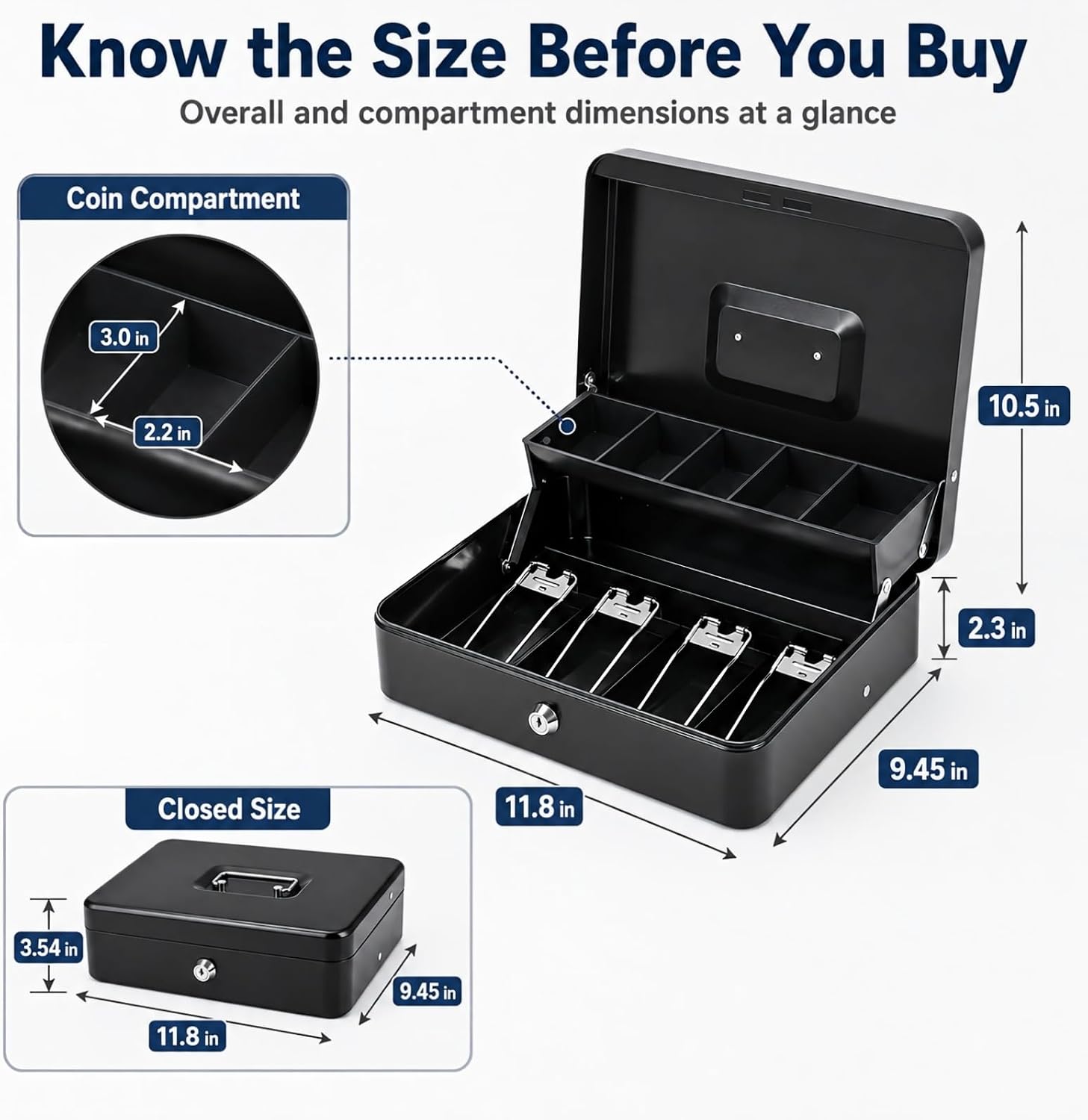 Thumbnail 1 de KYODOLED Locking Cash Box 11.81x9.45x3.54 in
