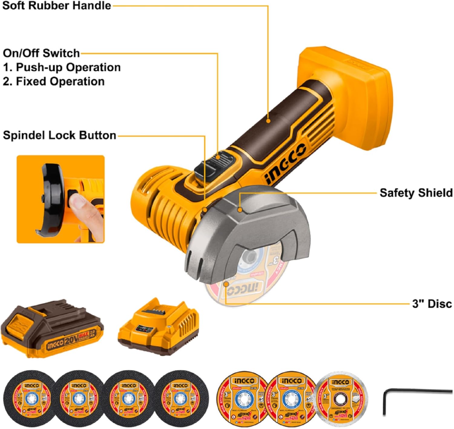 Thumbnail 2 de INGCO mini angle grinder 20V 19500RPM